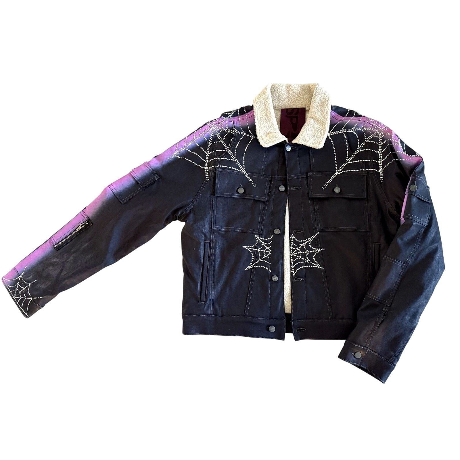 Sp5der Spider Worldwide Trucker Jacket Black Purple Rhinestone Size US L / EU 52-54 / 3 - 1 Thumbnail