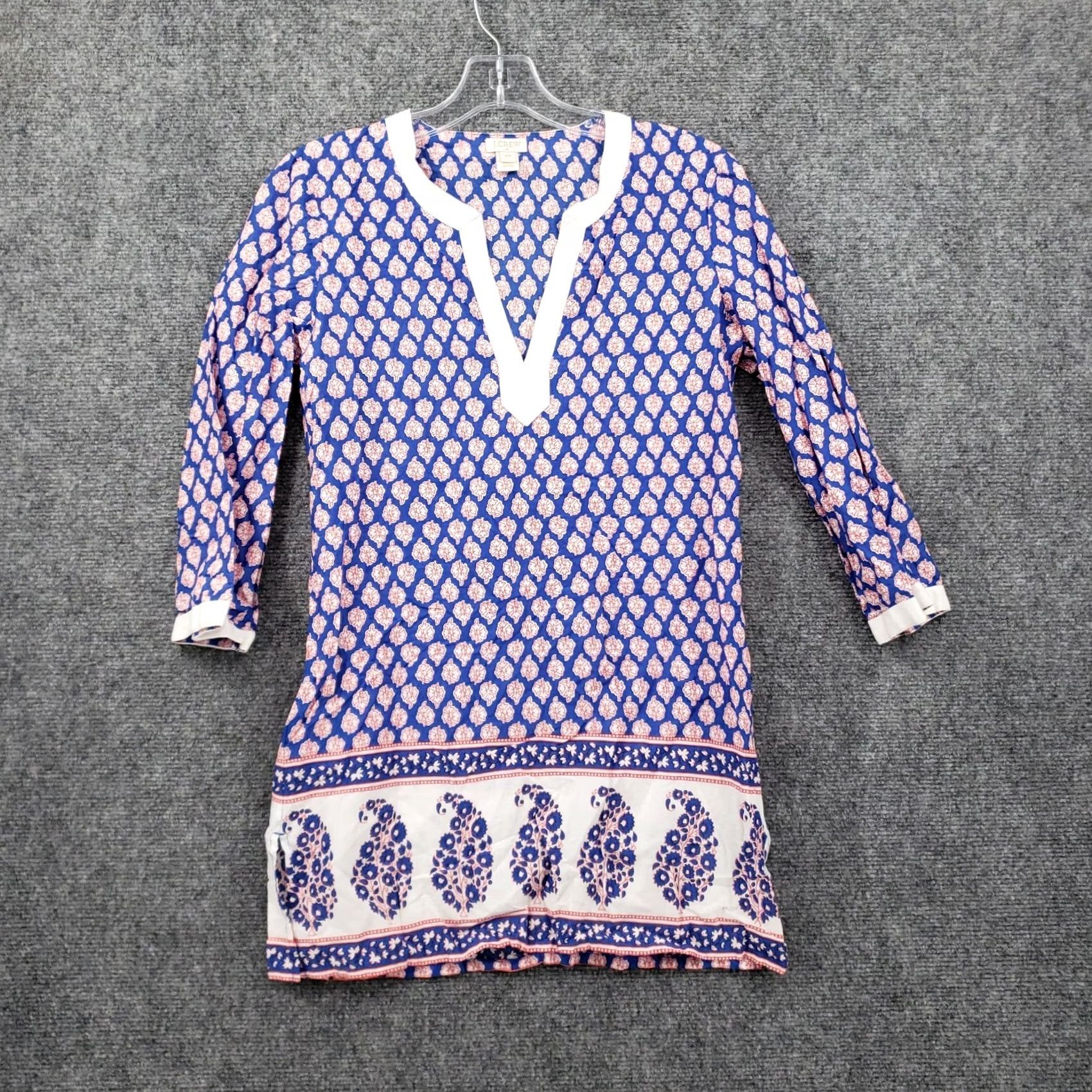 J.Crew J CREW Blouse Womens 2XS Blue Tunic Floral Deep V Neck 3/4 Sleeves Size XXS / US 00 / IT 34 - 2 Thumbnail