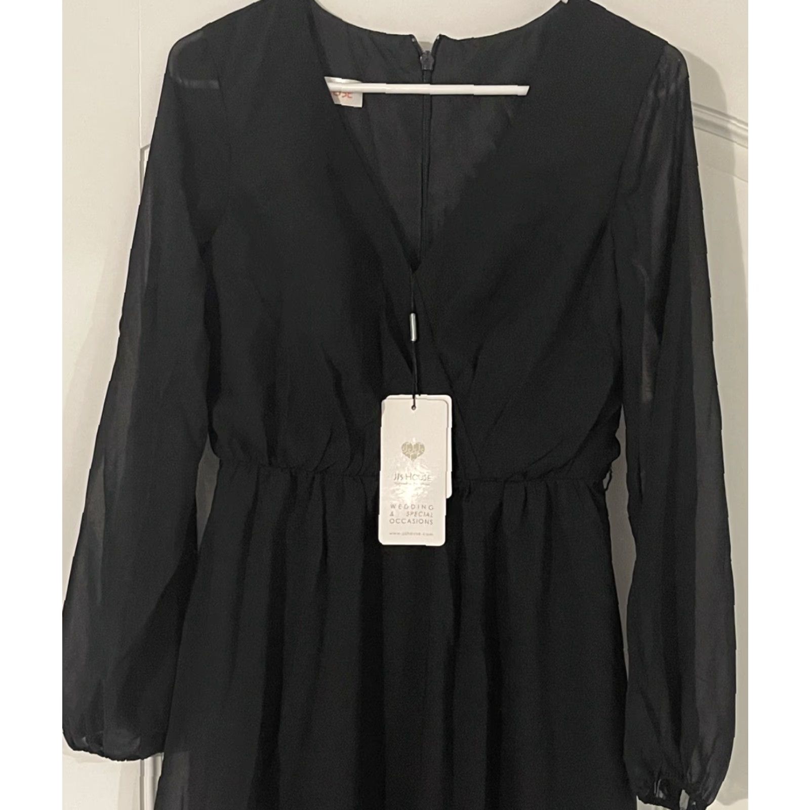 Vintage JJ’s House A-Line V-Neck Maxi Chiffon Bridesmaid Dress Black Bow Pleated Sz 4 Womens Size ONE SIZE - 5 Thumbnail