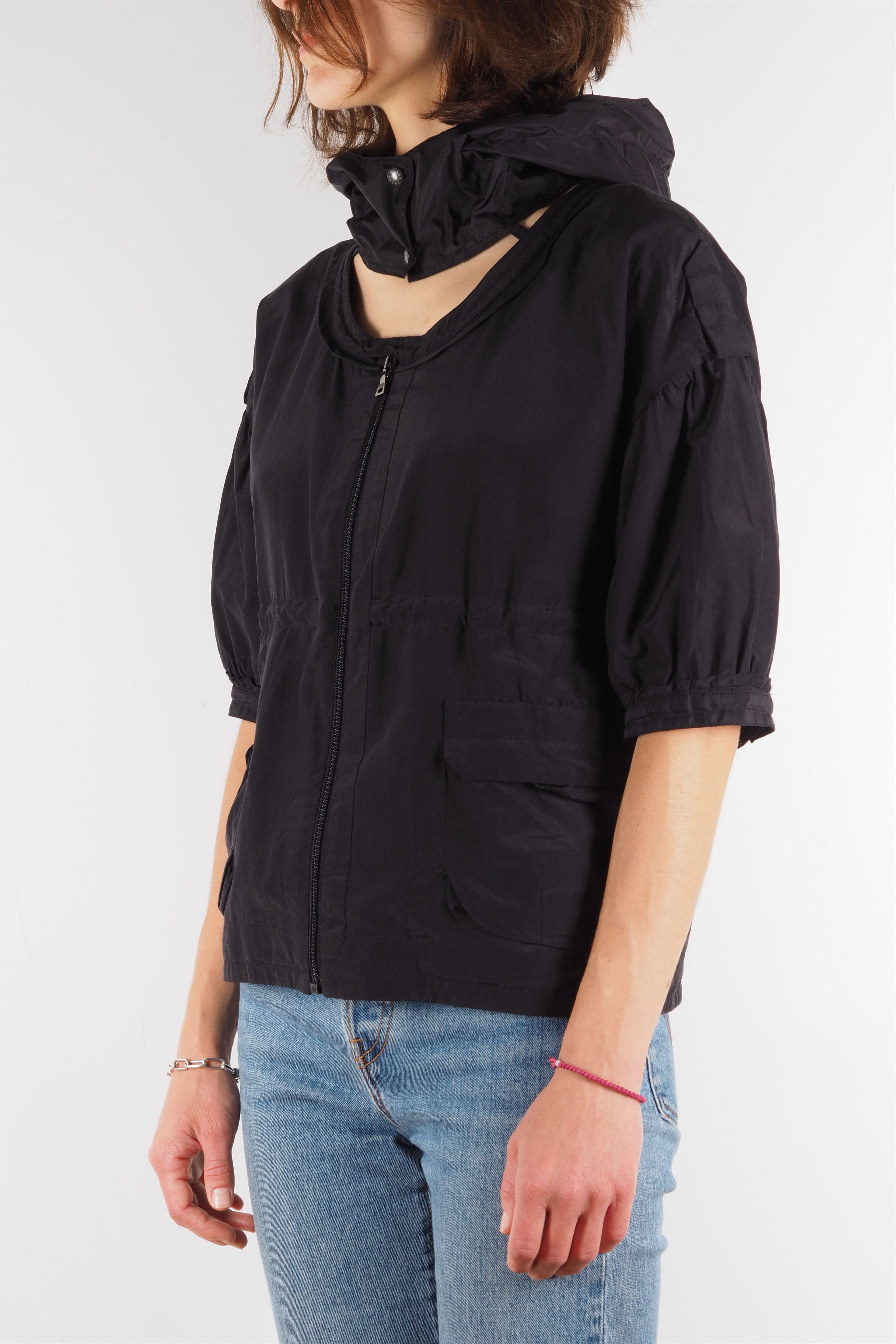 Prada Vintage Black Puff Sleeve Lightweight Zip Jacket