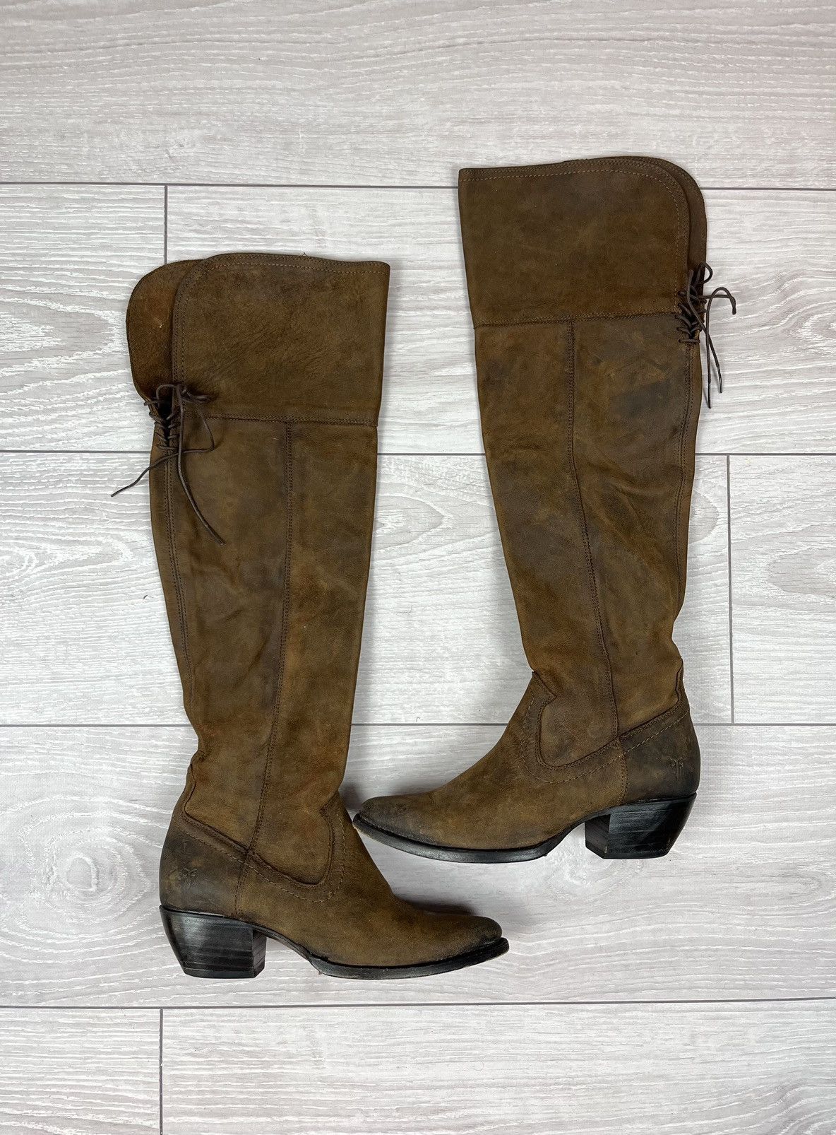 Frye USA Brown Suede High Knee Rancho Womens Boots