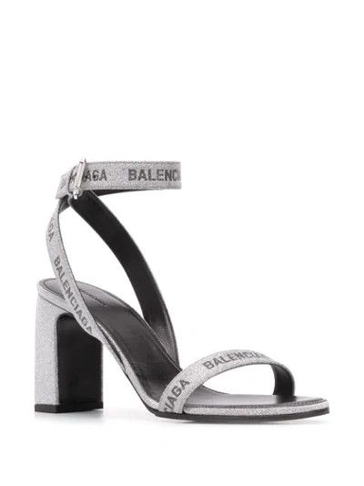 Balenciaga o1mle0424 Logo Sandals in Silver Size US 7 / IT 37 - 2 Thumbnail