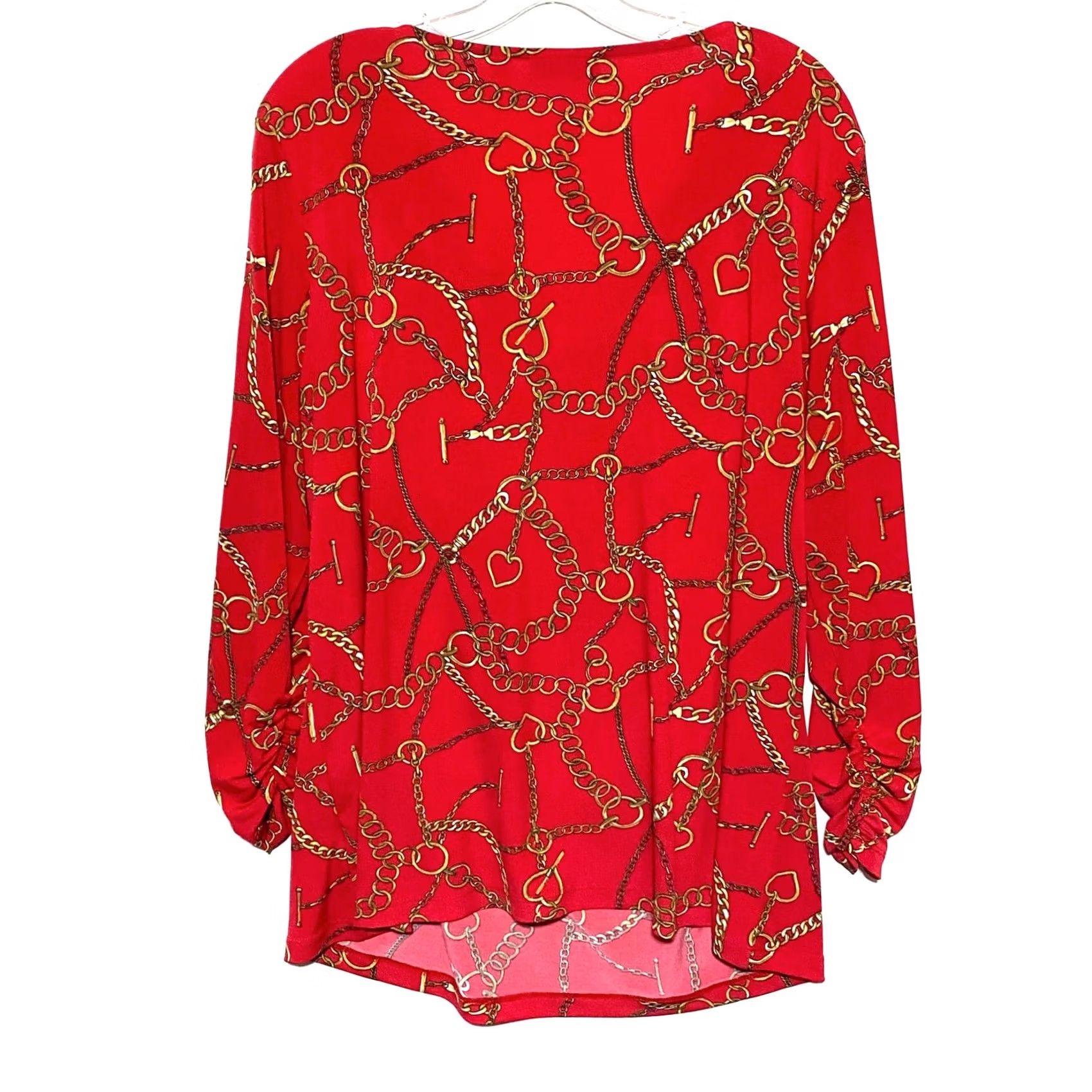 Vintage Susan Graver Red Blouse Top L Blouse Women Pullover Cowl Neck Liquid Knit Hearts Geometric Dressy Workwear Party/Cocktail Travel Mature Mens? Girls? Size L / US 10 / IT 46 - 3 Thumbnail