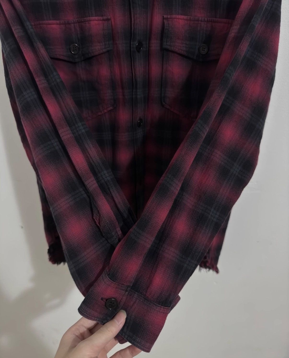 Saint Laurent Paris SLP) 16SS Black/Red Double-Pocket Frayed Hem Plaid Shirt Size US L / EU 52-54 / 3 - 4 Thumbnail