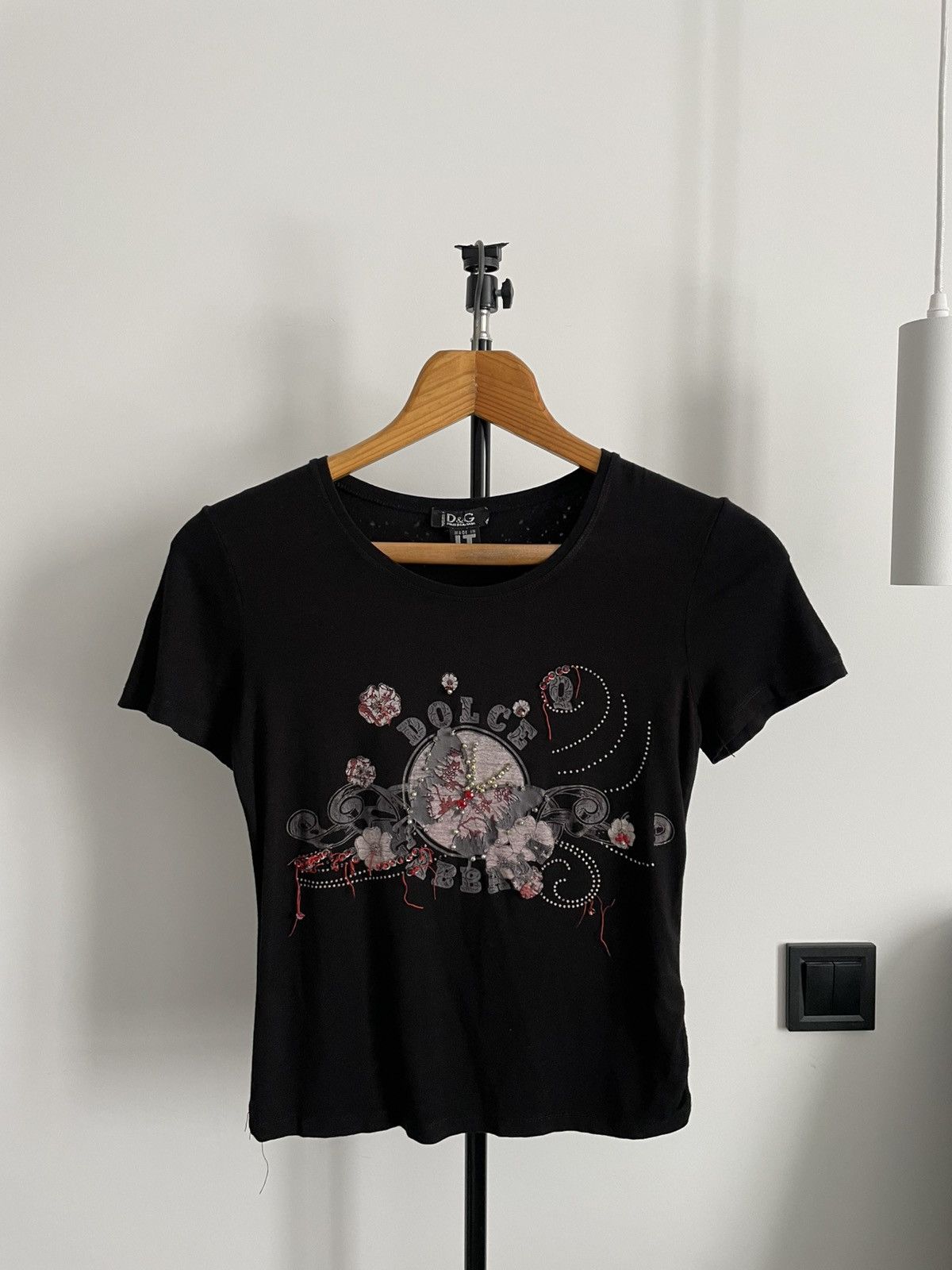 Dolce & Gabbana Vintage Dolce & Gabbana Y2K Flower T-Shirt Black RARE Size M / US 6-8 / IT 42-44 - 1 Thumbnail