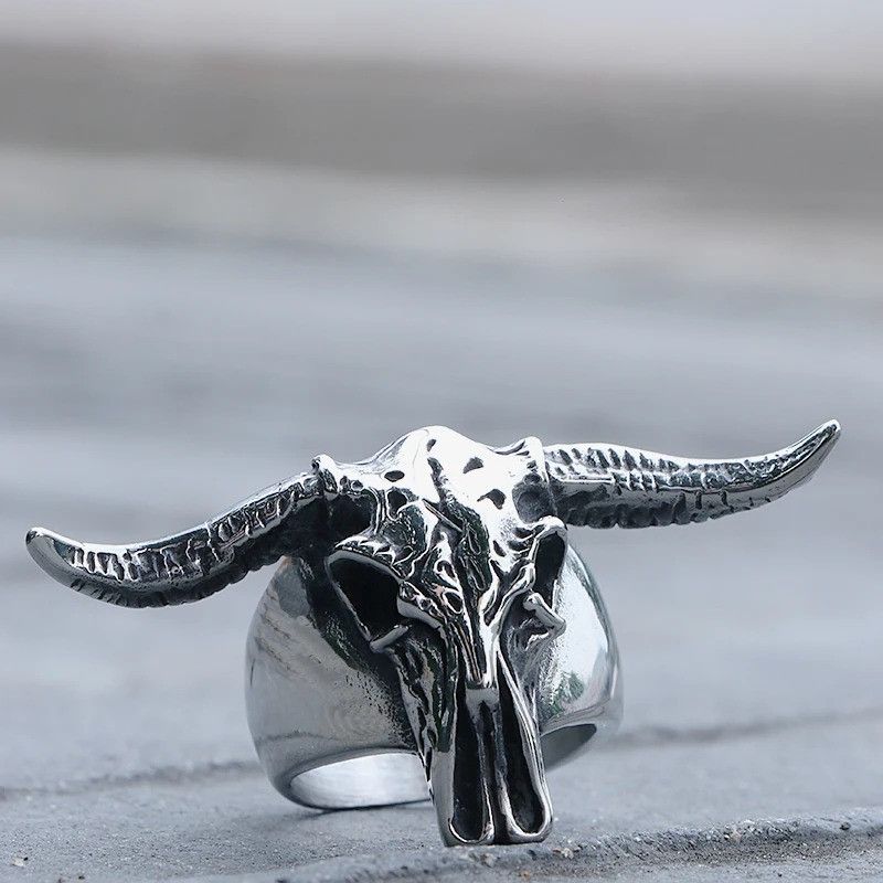 Vintage Bull Skull Ring Biker Size ONE SIZE - 3 Thumbnail