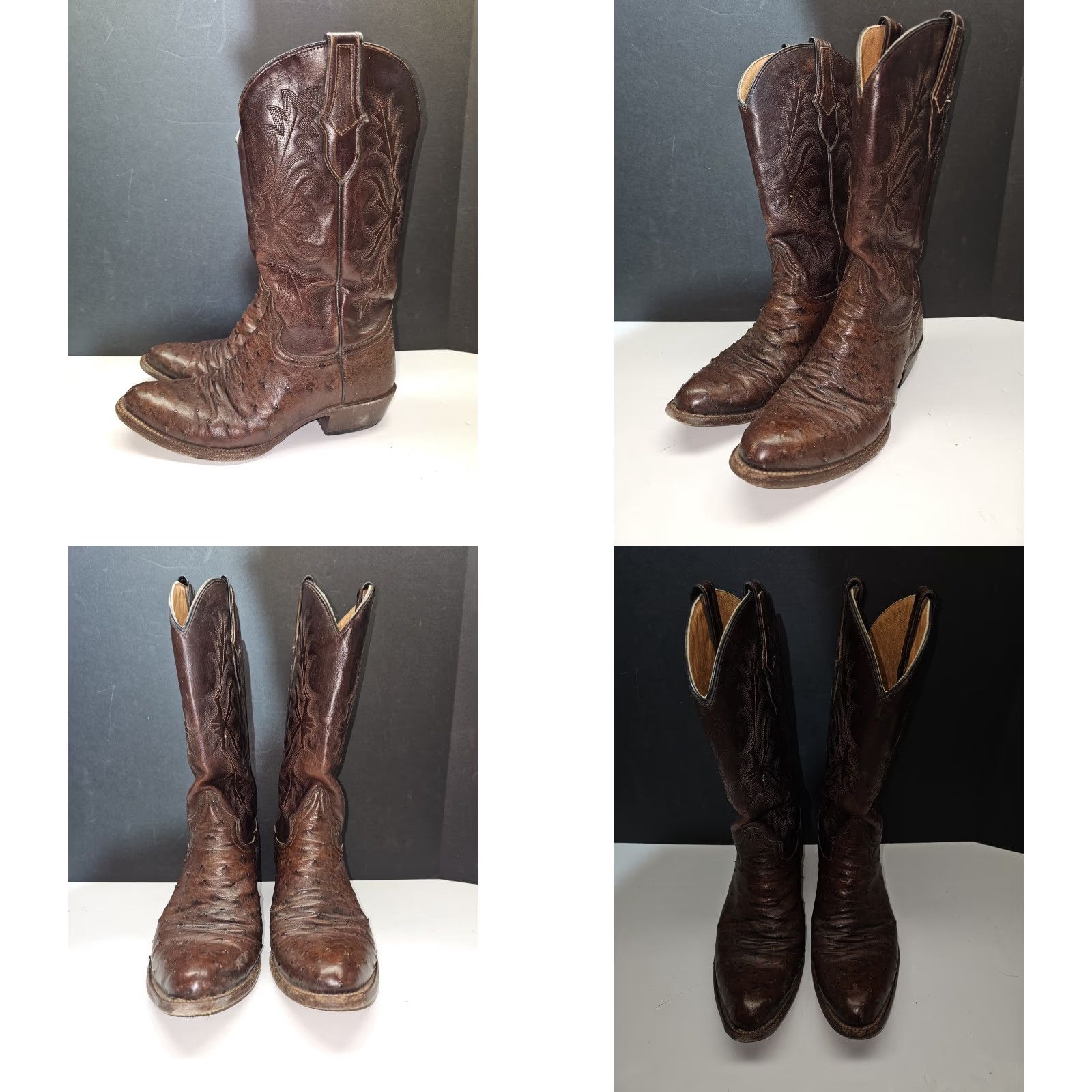 Stetson VINTAGE John B Stetson Cowboy Western Boots Men’s Sz 9D Brown Leather Ostrich Handmade Mid-Calf Shaft Pointed Toe Pull On D Width Boots Size US 9 / EU 42 - 8 Thumbnail