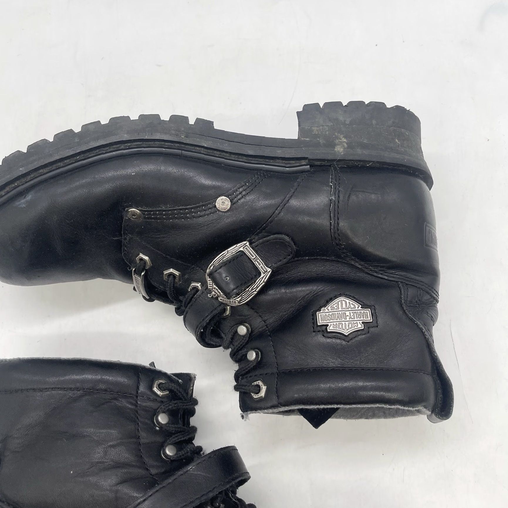 Harley Davidson VINTAGE Harley-Davidson Riding Boots Mens 12 Buckle Black Leather Lace Up Biker Grunge Size US 12 / EU 45 - 7 Thumbnail