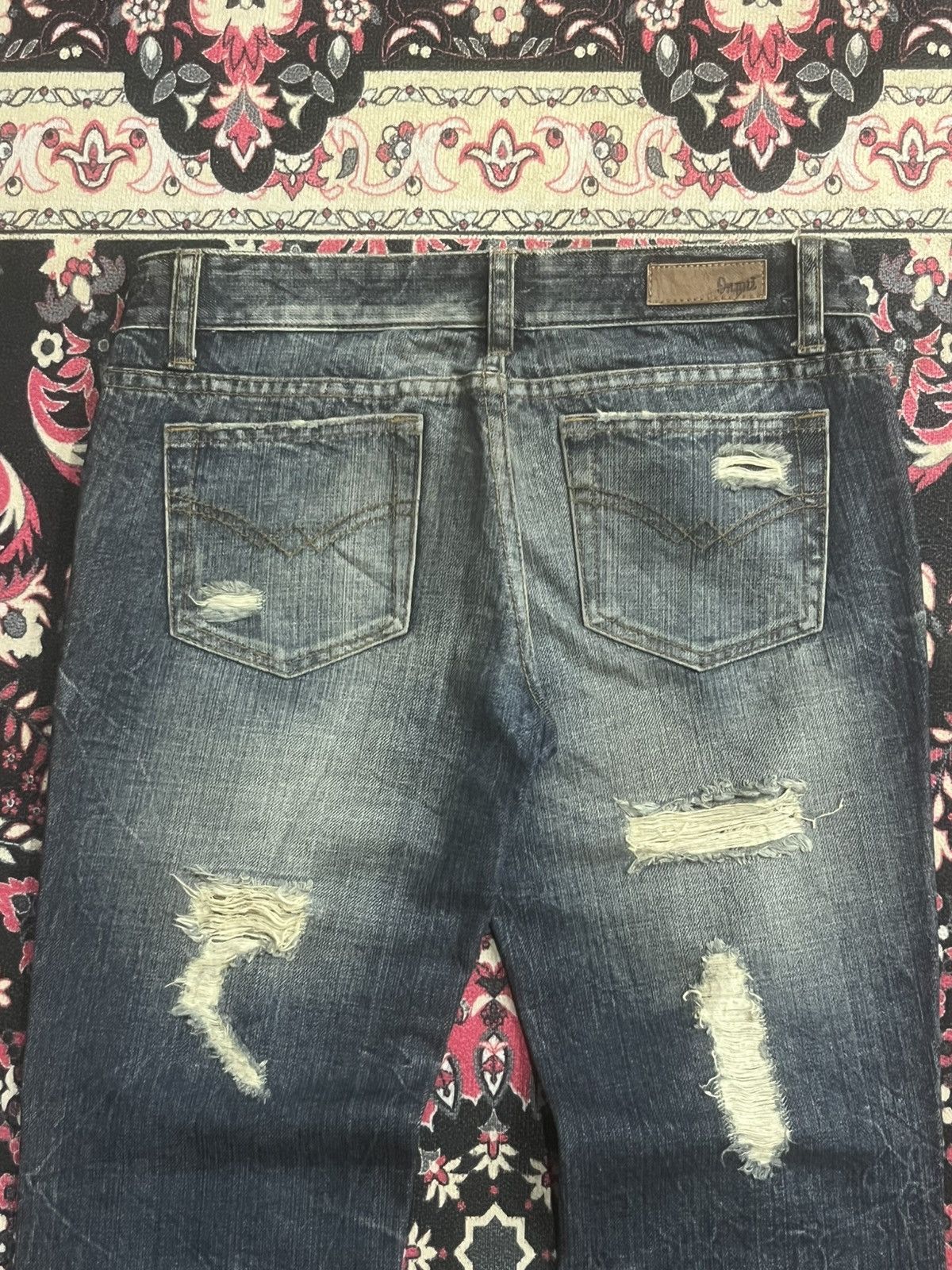 CIVARIZE Vintage Japanese Brand IGNI Dark Washed Distress Flare Jeans Size 28" / US 6 / IT 42 - 6 Thumbnail