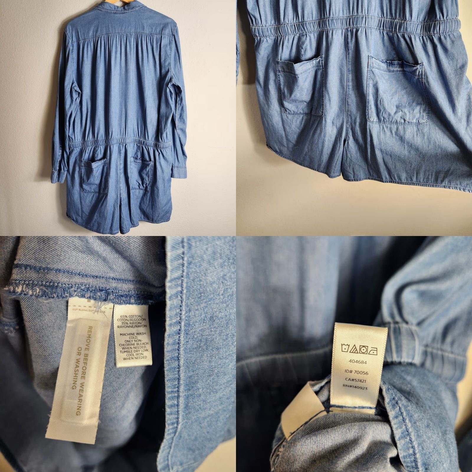 Ann Taylor Ann Taylor Loft Womens Blue Chambray Long Sleeve Romper-Size XL Size XL / US 12-14 / IT 48-50 - 8 Thumbnail