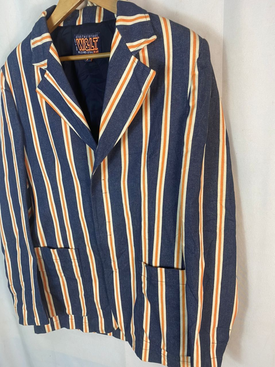 Designer × W&LT × Walter Van Beirendonck 🔥RARE🔥Vintage W&.L.T denim stripe snap button blazer jacket Size US S / EU 44-46 / 1 - 10 Thumbnail