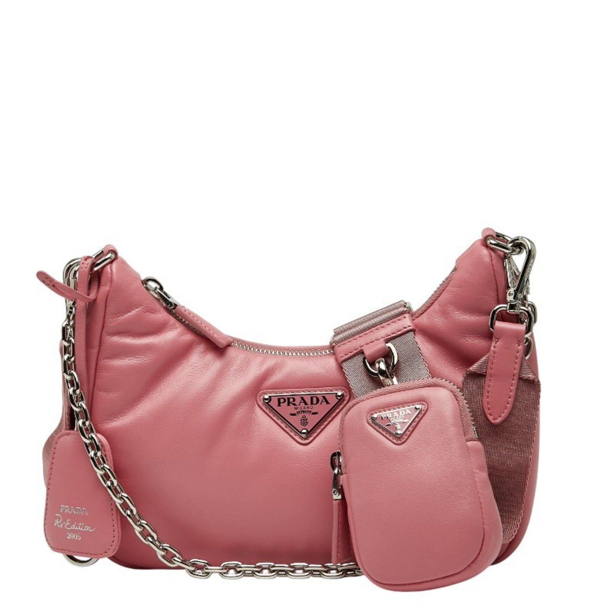 Prada Prada Re-Edition 2005 Chain Handbag/Shoulder Bag 2WAY 1BH204 Pink Leather Women's PRADA Size ONE SIZE - 1 Thumbnail