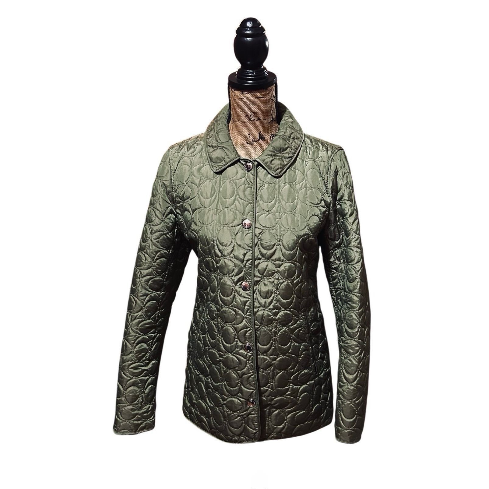 Coach Womens Coach Signature Nylon Quilted Jacket Green Size S Size S / US 4 / IT 40 - 1 Thumbnail