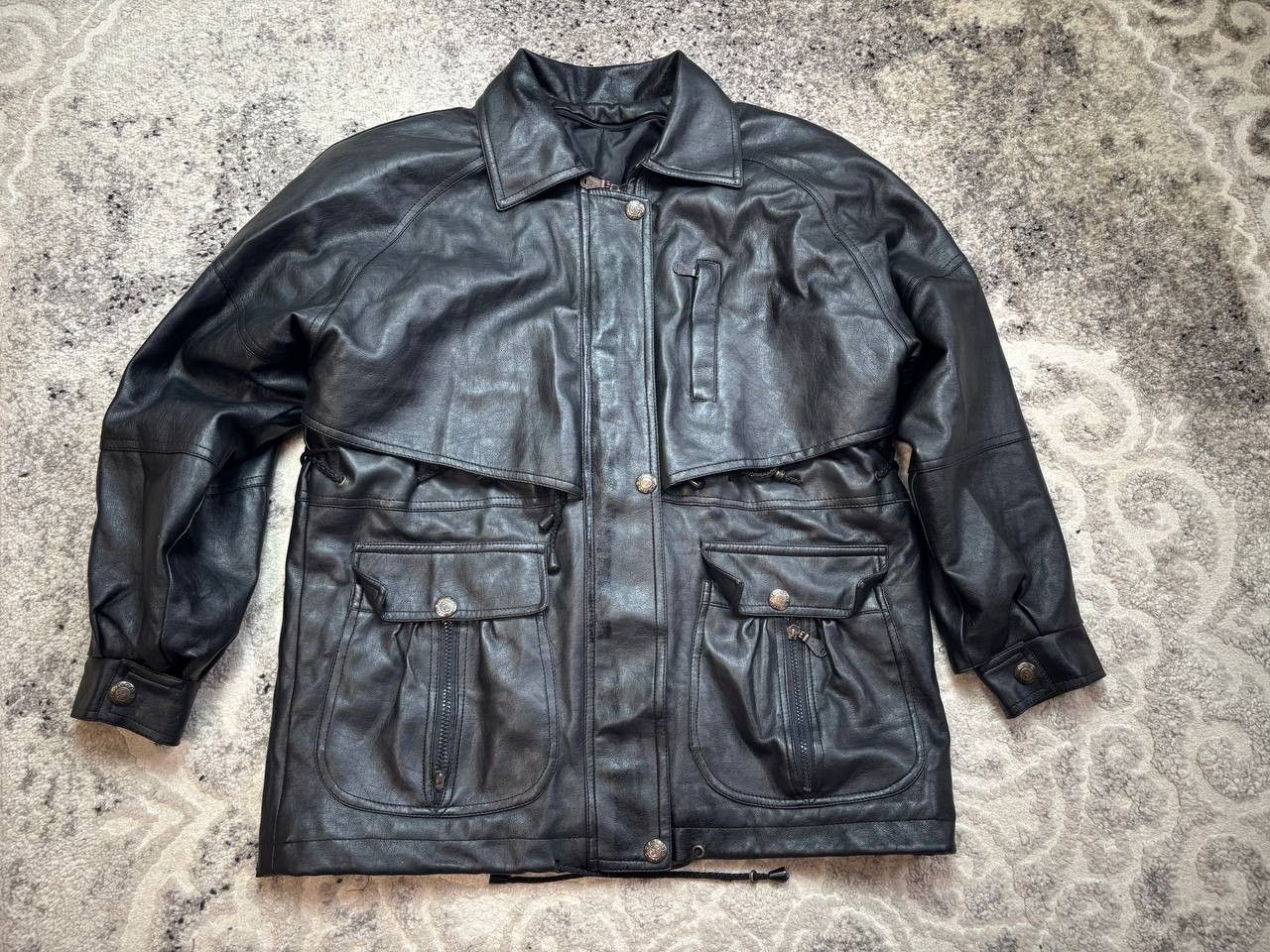 Vintage 90s Vintage Oversized Multi-Pocket Leather Field Jacket Size US L / EU 52-54 / 3 - 14 Thumbnail