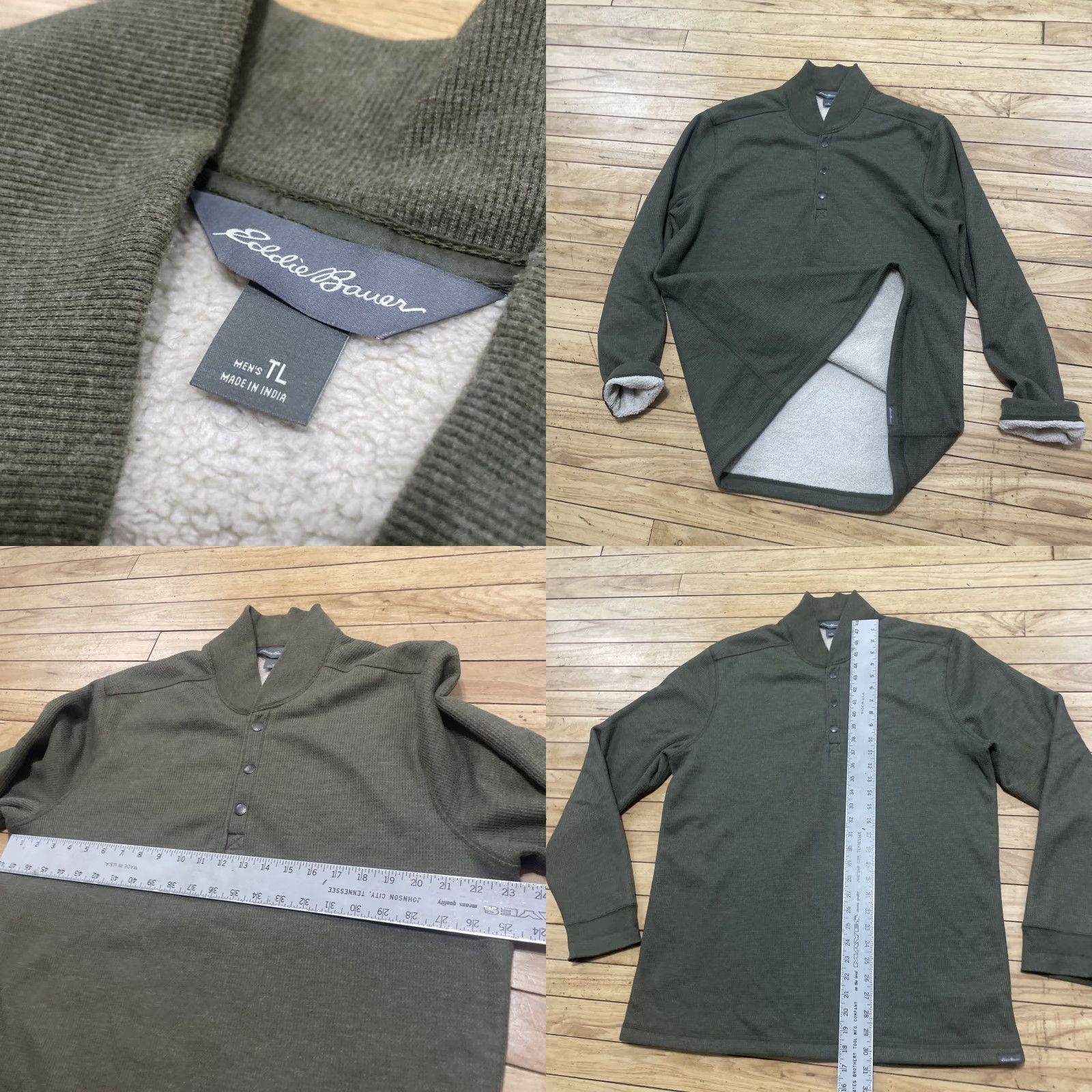 Eddie Bauer Eddie Bauer Fleece Waffle Knit Thermal Shirt Men LT Green Pique Olive Earthy Capsule Large Tall LT Green Thermal Waffle Knit Shirt Mens Size US L / EU 52-54 / 3 - 8 Thumbnail