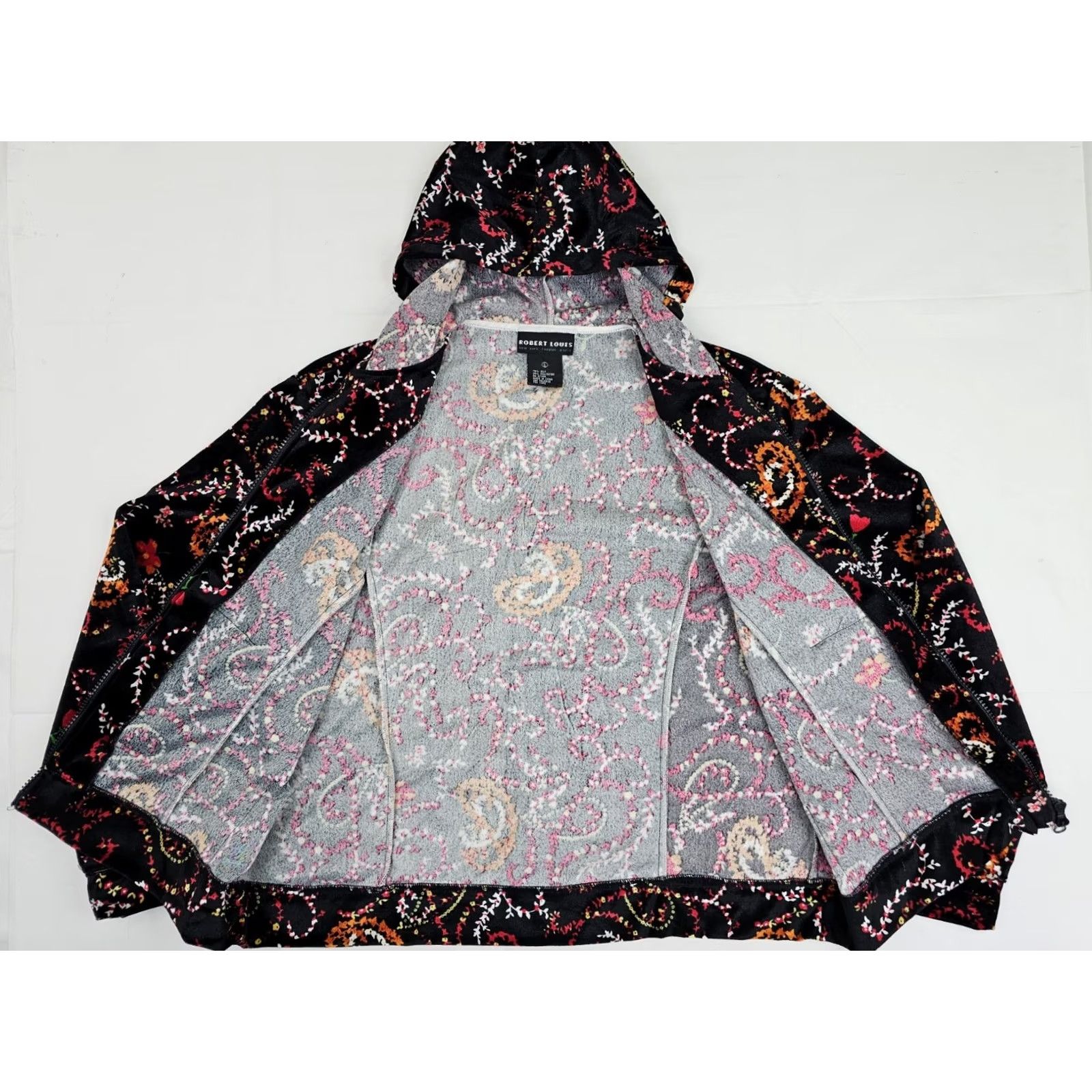 Velvet Robert Louis Silk Blend Floral Hoodie Jacket Women L Velvet Soft Zip Front Colorful Flower - Blazer Style, Hooded, Multicolor Size L / US 10 / IT 46 - 3 Thumbnail