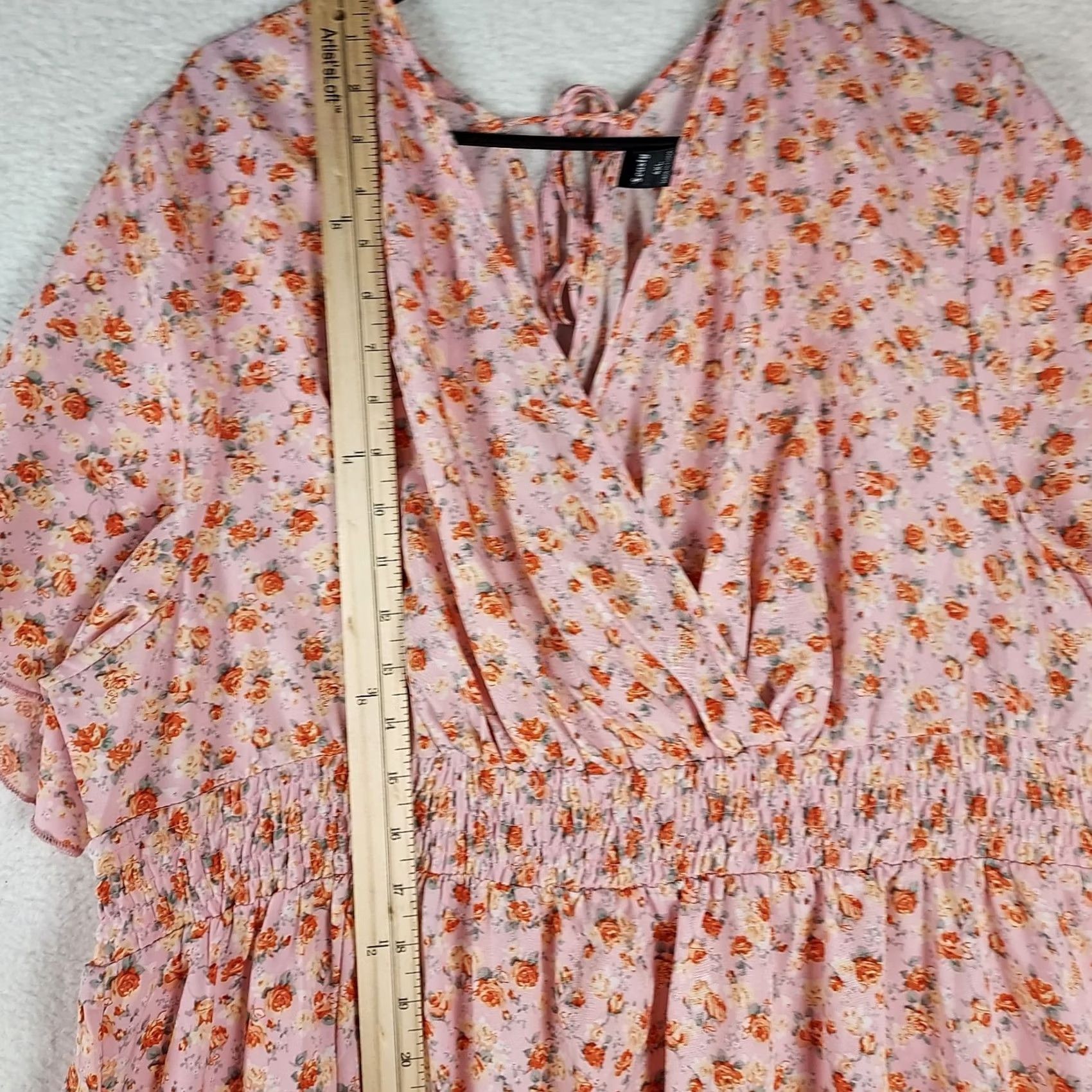 Pinko Seasty Women's Pink Floral Maxi Dress Short Sleeve Smocked Waist 4XL Shirt Adult 4XL Pink Floral Summer Casual Vogue Size 40" / US 18 - 5 Thumbnail