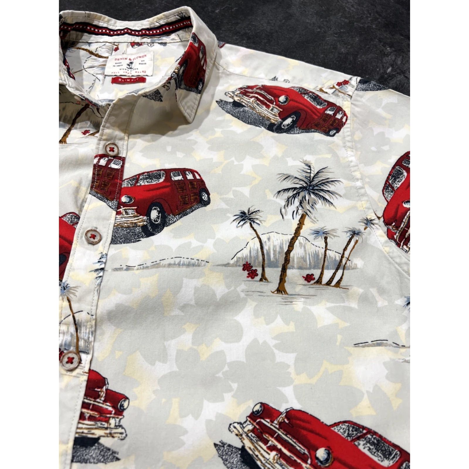 Denime Denim & Flower Men's Hawaiian S/S Slim Fit Button-Up Shirt Size L Multicolor Size US L / EU 52-54 / 3 - 3 Thumbnail