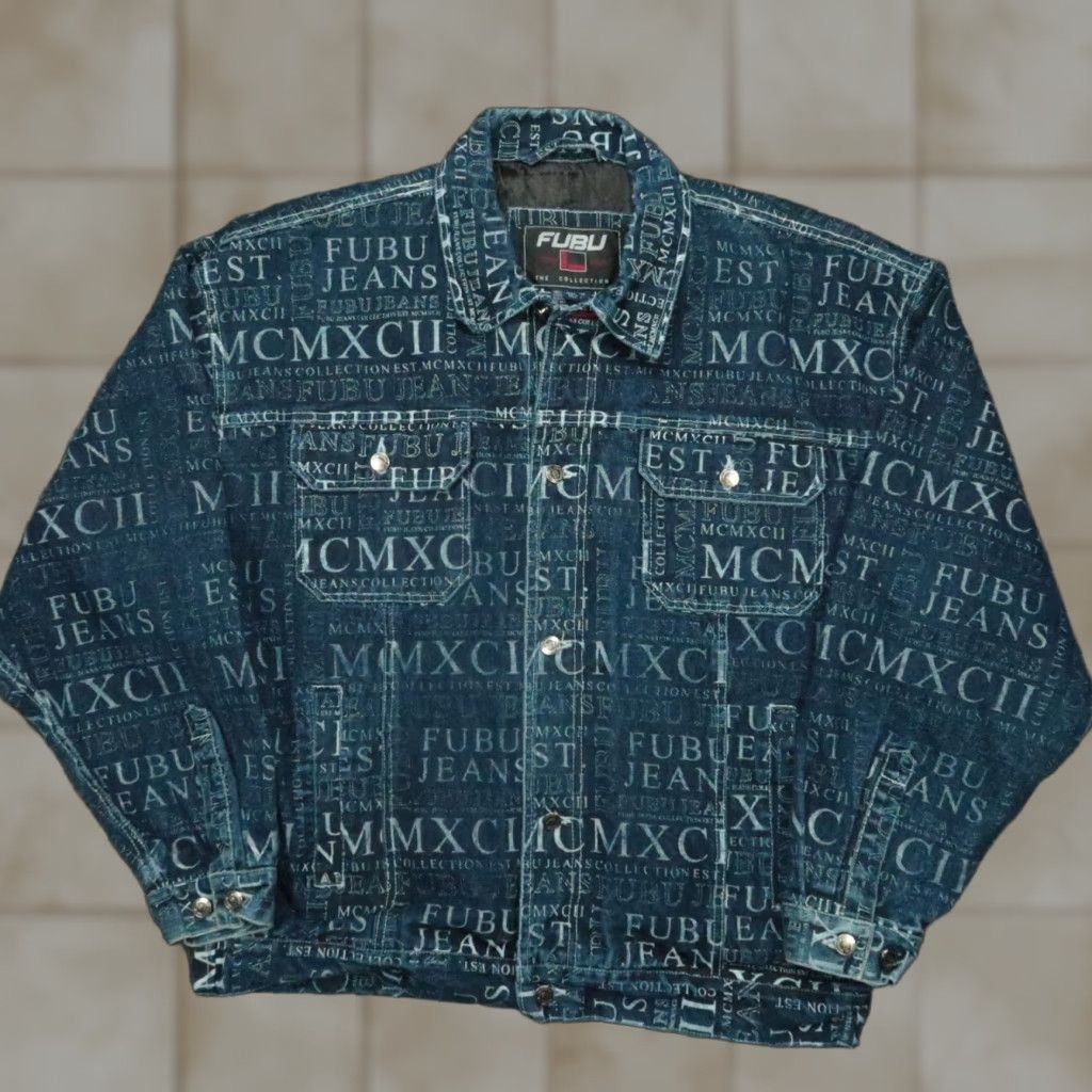 Fubu VINTAGE FUBU Jacket Mens 2XL Denim Blue Overcoat Button Collared Pockets 90s Concert Wear Mens Size US XXL / EU 58 / 5 - 1 Thumbnail