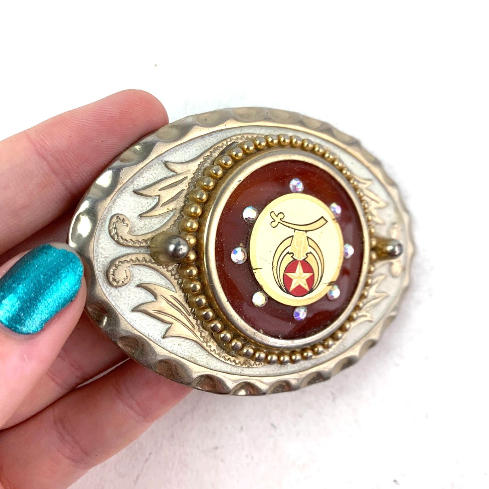 Vintage VINTAGE Masonic Shriners Belt Buckle Orange Gold Tone 3D Metal Western Buckle Men Size ONE SIZE - 3 Thumbnail