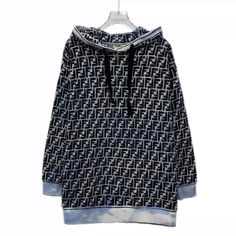Fendi FENDI Blue logo letter full-print cotton hooded drawstring Size XS / US 0-2 / IT 36-38 - 1 Thumbnail