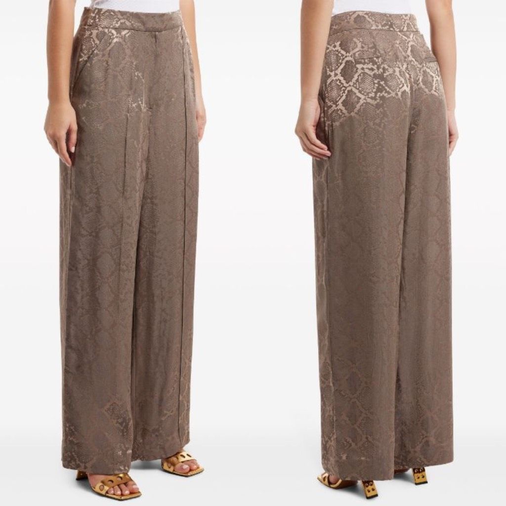 NEW SIMKHAI Trouser Pants Snakeskin Wide Leg Brown Python Pr
