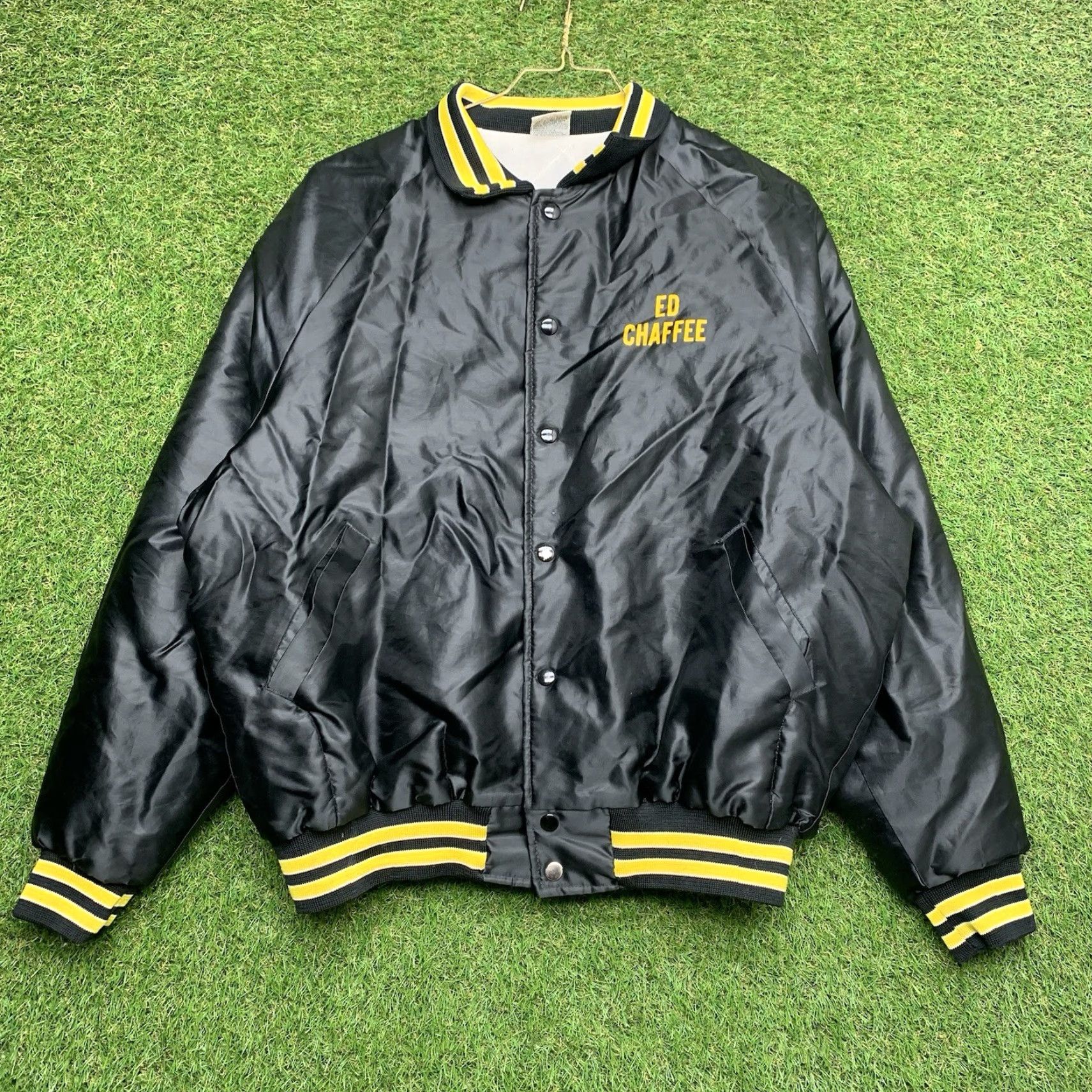 Vintage VINTAGE King Louie U.A.W Jacket Mens XL Satin Bomber Jacket Black USA 80s Retro Local 2029 Michigan Made in USA Snap Button Lined Pockets Size US XL / EU 56 / 4 - 2 Thumbnail
