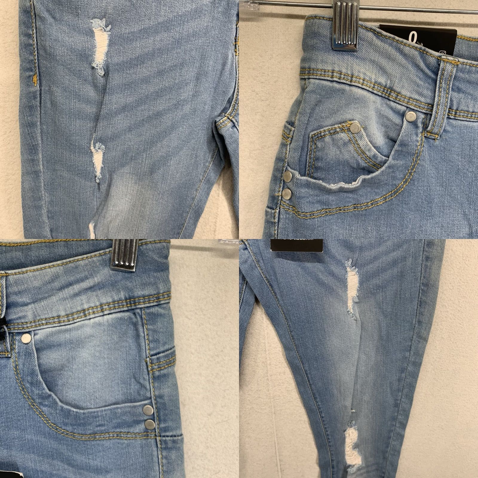 Fashion Nova VINTAGE Fashion Nova Women's Skinny Jeans Size 0 Mid Rise Light Blue Distressed Stretch Classic 90s Hip Hop Size 25" / US 0 / IT 36 - 8 Thumbnail