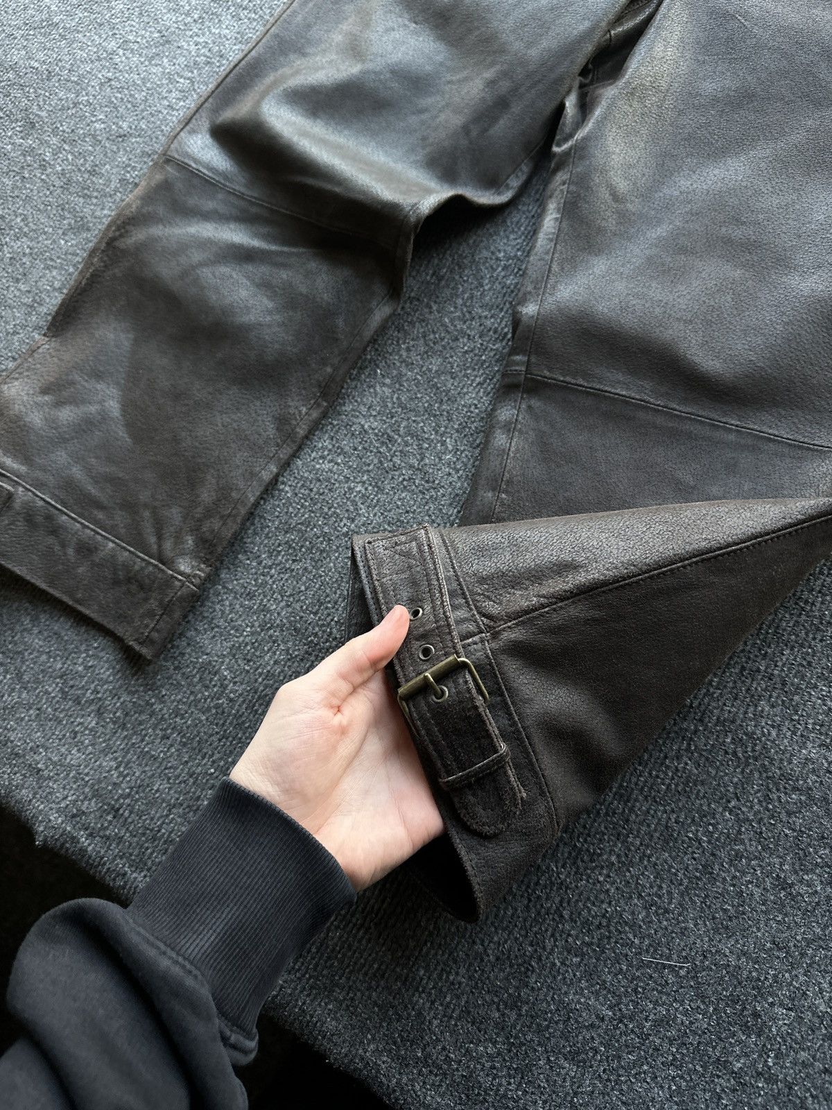 Leather 🚨Vintage leather pants motorcycles dark brown LUXURY Y2K Size 29" - 4 Thumbnail
