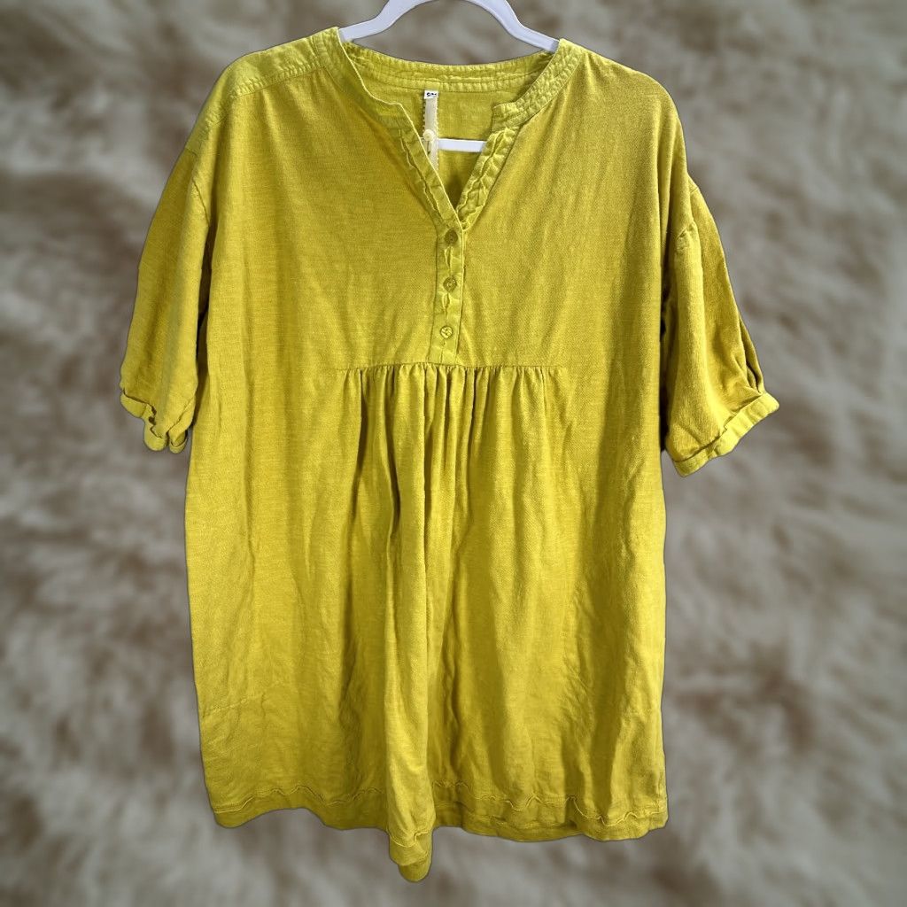 Vintage Uncle Frank Mustard Yellow Oversized Shirt Blouse Top Relaxed Cotton Sz S/M Womens Short Sleeve V-Neck Size S / US 4 / IT 40 - 1 Thumbnail