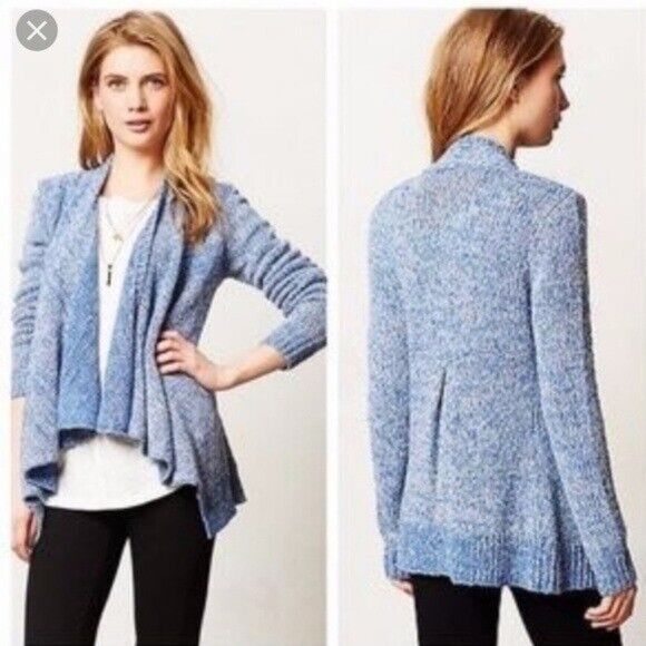 Anthropologie Anthropologie Moth S Blue Open Cardigan Winnie Waterfall Size S / US 4 / IT 40 - 2 Thumbnail