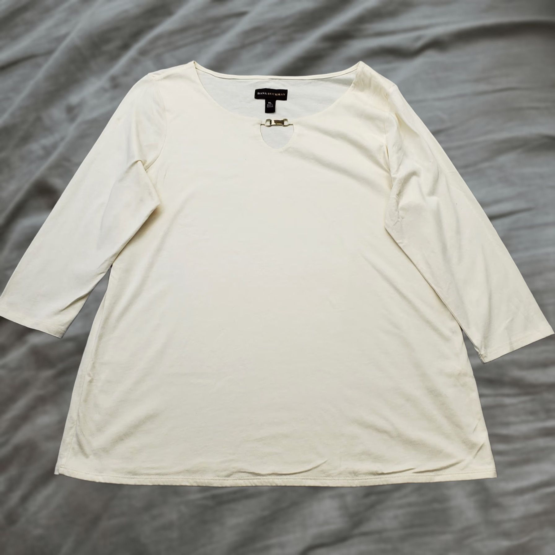 Vintage Dana Buchman Blouse Women XL Cream Long Sleeve Pullover Top Round Neck Casual Size XL / US 12-14 / IT 48-50 - 1 Thumbnail