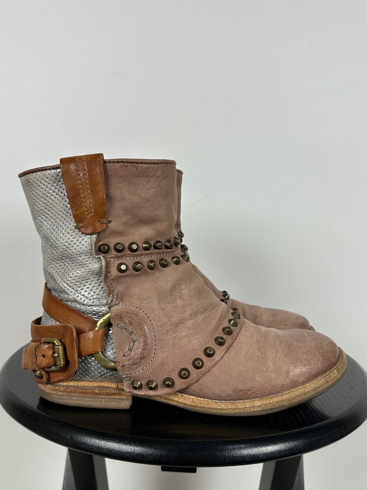 A.S.98 A.S.98. Leather Biker Ankle Studded Buckle Strap Boots Size US 6 / IT 36 - 1 Thumbnail