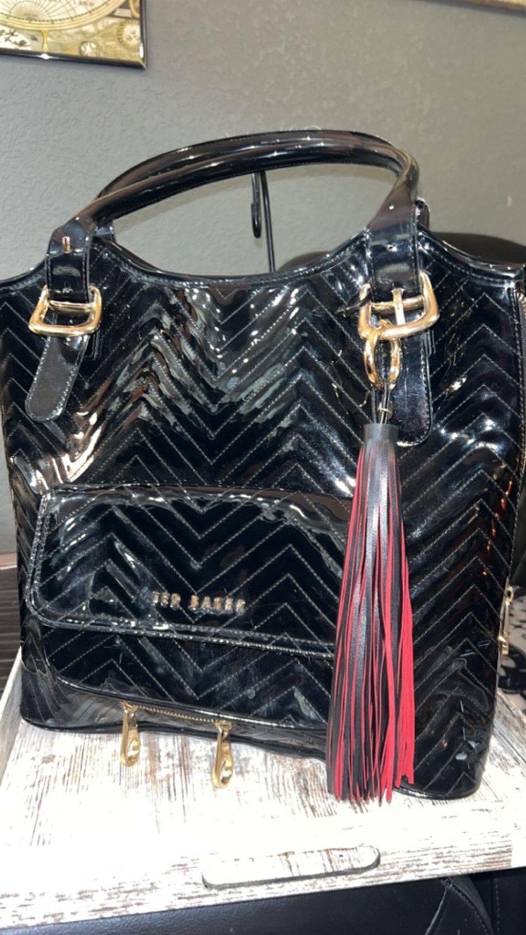 Ted Baker Women's Ted Baker Black Patent Chevron Tote Bag One Size wit Size ONE SIZE - 1 Thumbnail