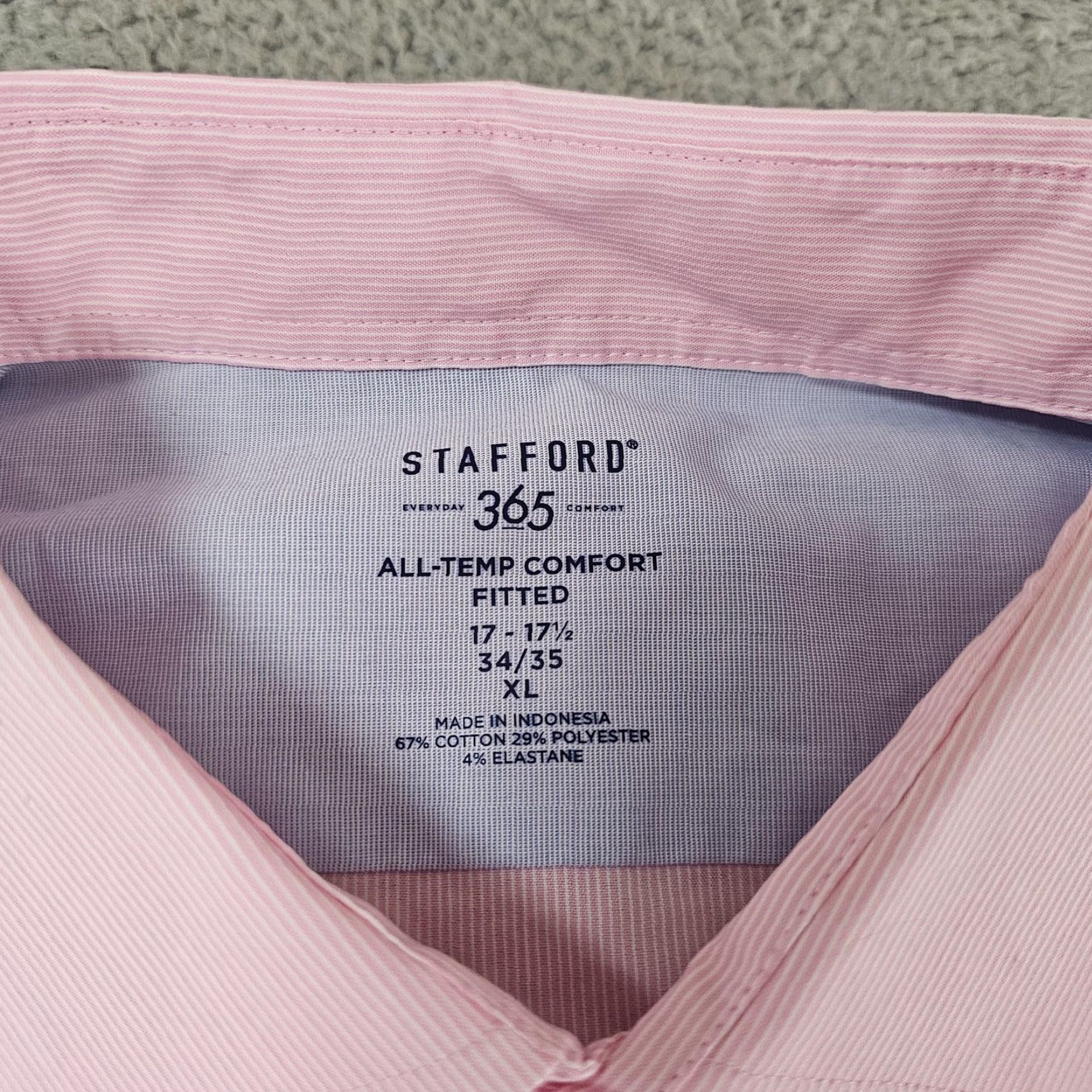 Stafford Stafford Shirt Mens XL 17.5 34/35 Pink Pinstripe 365 Comfort Stretch Fitted Size US XL / EU 56 / 4 - 3 Thumbnail