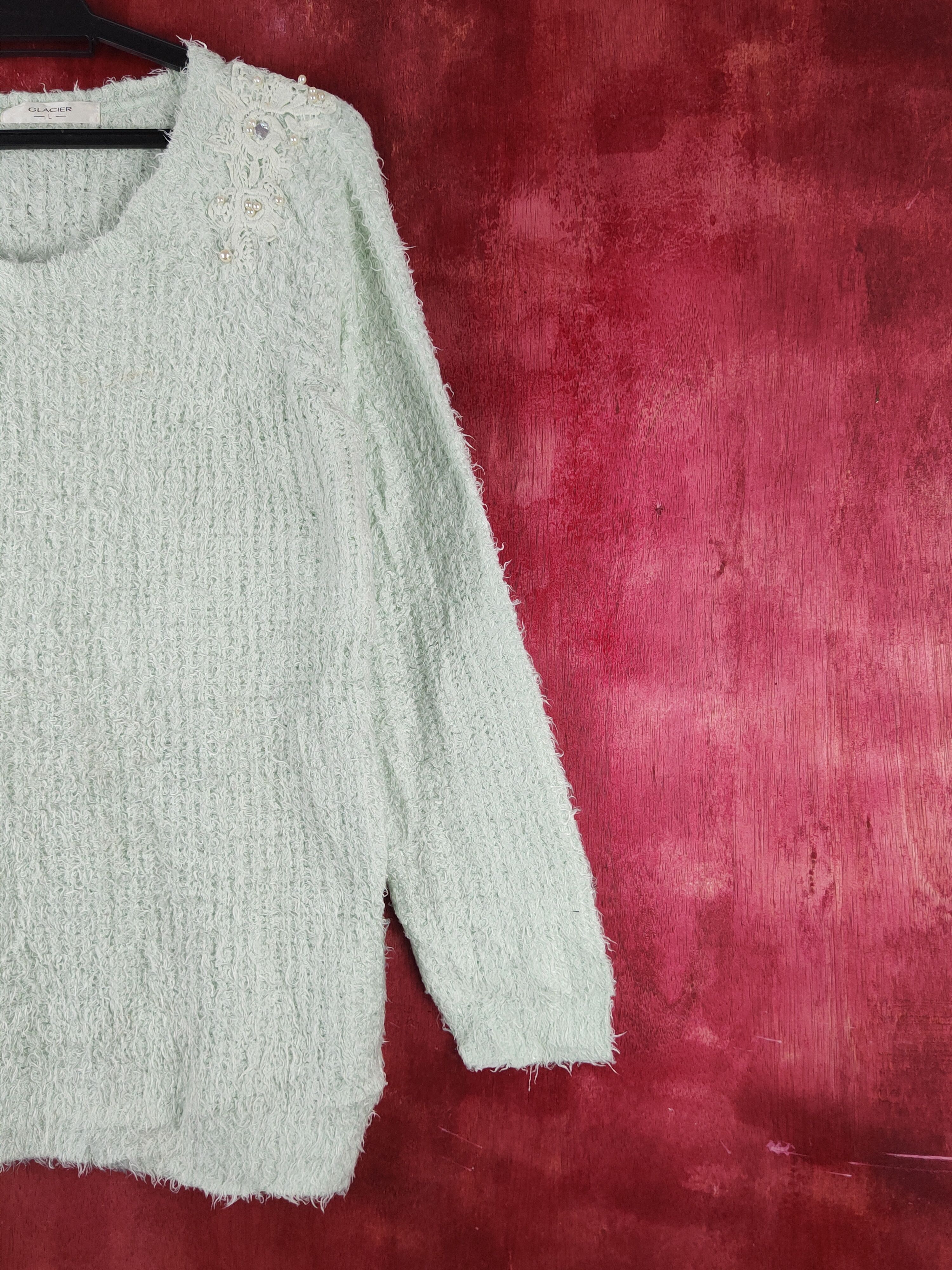 Homespun Knitwear × Japanese Brand × Vintage Glacier Light Green Shag Shaggy Fur Mohair Knitwear #S1932 Size M / US 6-8 / IT 42-44 - 5 Thumbnail