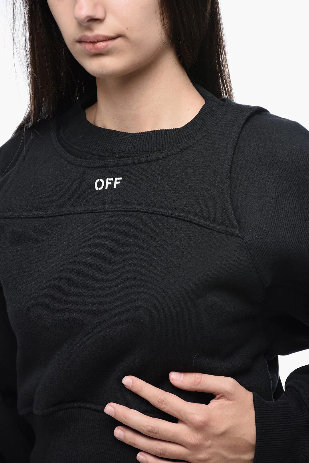 Off-White og1mm0426 Double-Layer Crop Sweatshirt in Black Size M / US 6-8 / IT 42-44 - 3 Thumbnail