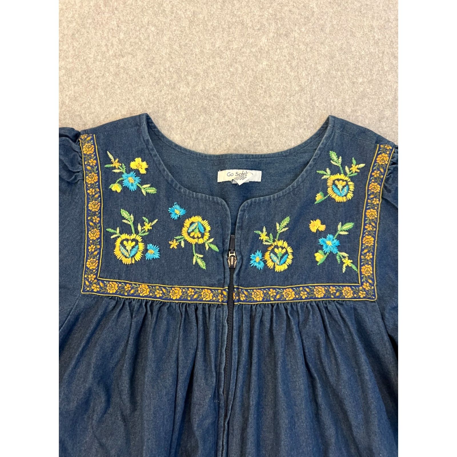 Denime Go Softly Patio Denim Dress Women's Small Embroidered Floral Zip Cottagecore Dress Size S / US 4 / IT 40 - 5 Thumbnail