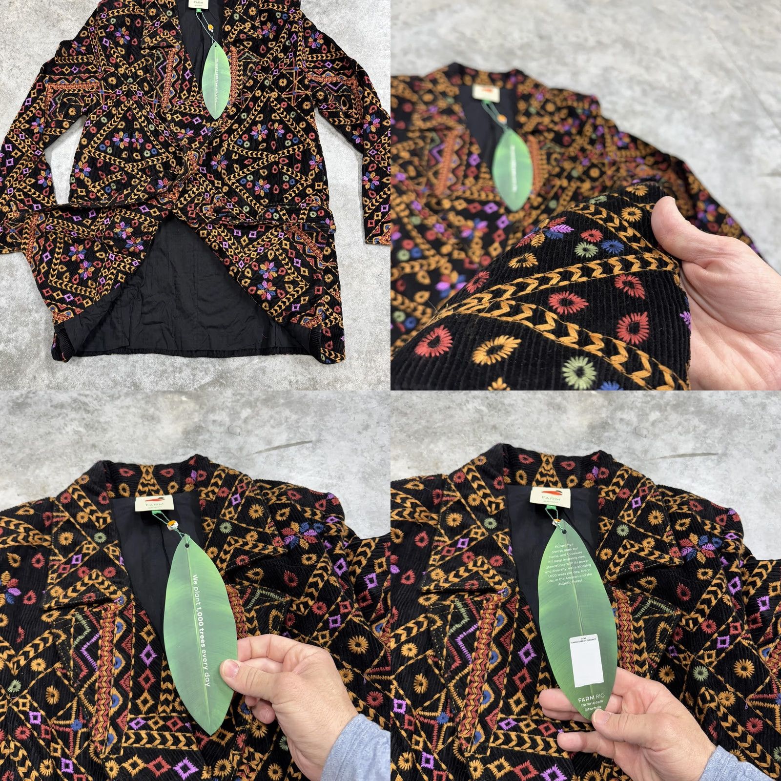 Farm Rio Farm Rio Blazer Womens Medium Multicolor Corduroy Embroidered Geometric Notch Lapel Long Sleeve Long Jacket Dressy Tuxedo Style Size M / US 6-8 / IT 42-44 - 8 Thumbnail