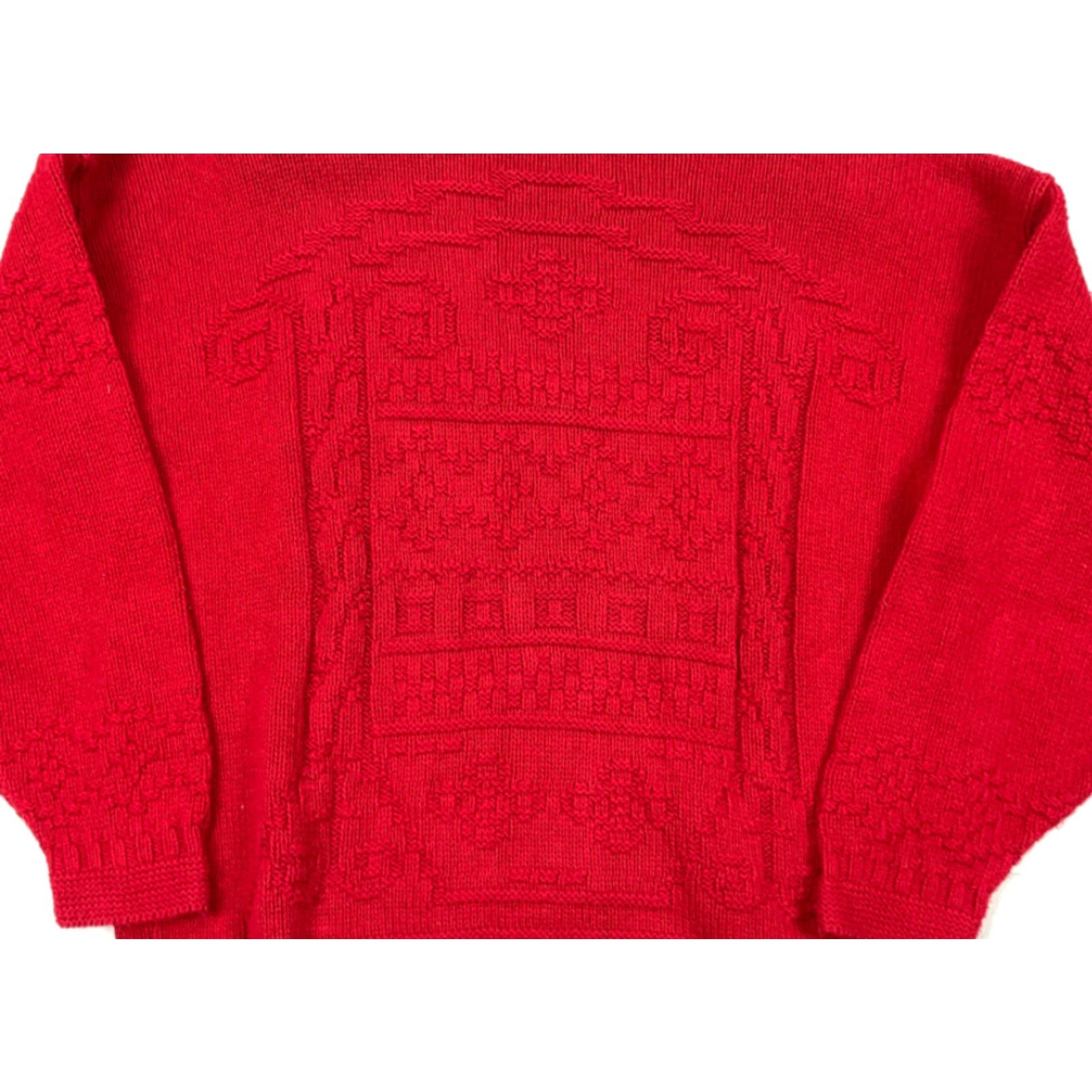 Vintage VTG 90s Red Hand Knit High Neck Sweater USA Made Heavyweight Oversized S Womens Pullover Knit Style Casual 100% Cotton Pattern Solid Knit Size S / US 4 / IT 40 - 3 Thumbnail