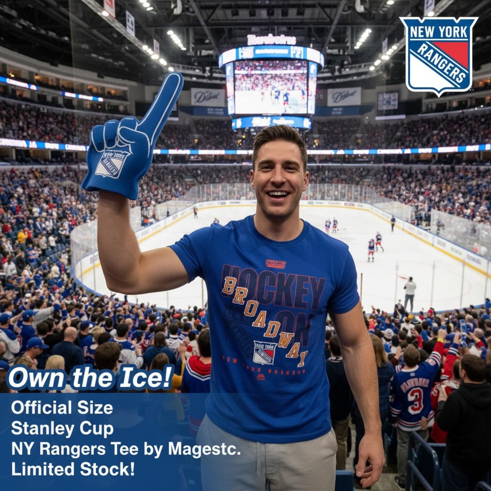 Majestic Official Stanley Cup NY Rangers Broadway Hockey Tee, Sz L Size ONE SIZE - 2 Thumbnail