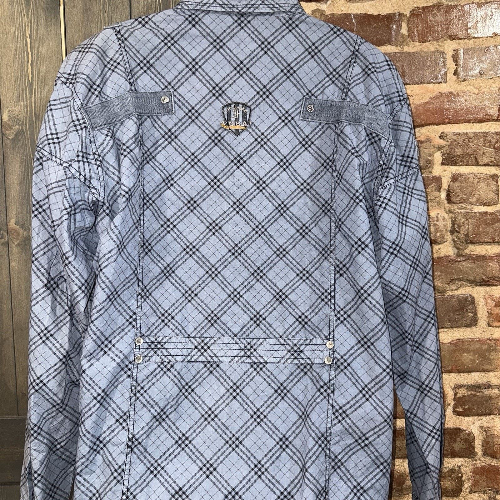 FUSAI Utility Shirt Mens XXL Blue Plaid Zip Pocket Military Shirt Size US XXL / EU 58 / 5 - 7 Thumbnail