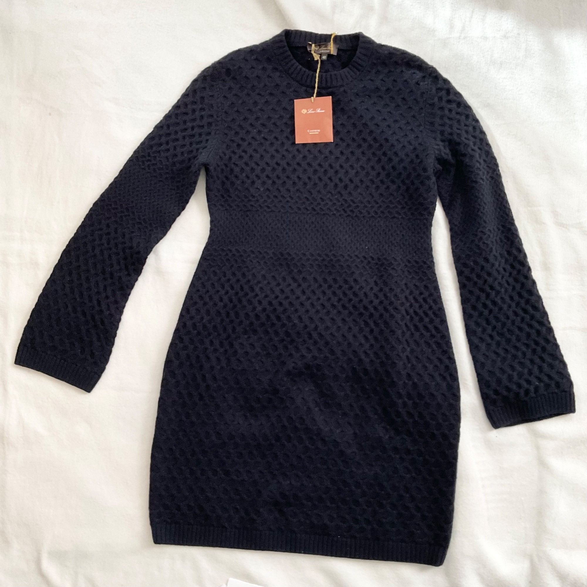 image of NWT Loro Piana Soft Cashmere Navy Blue Sweater Knitted Dress, Women's (Size Small)