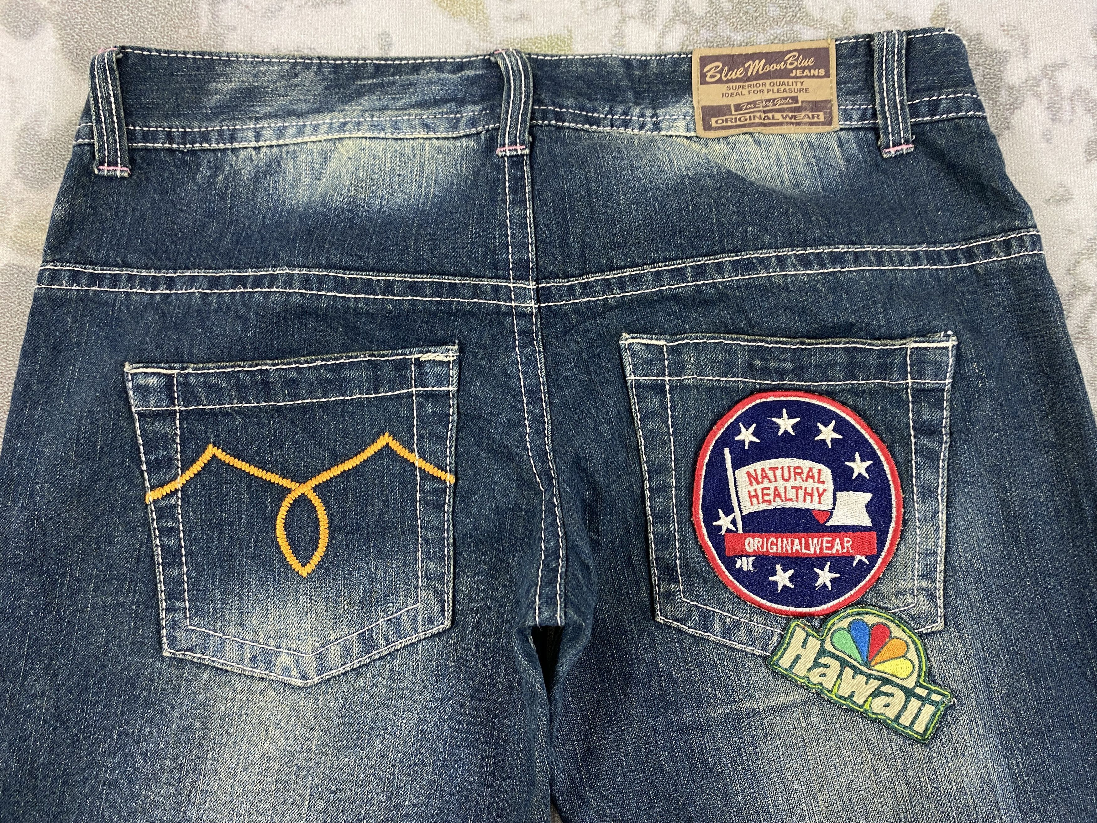 Japanese Brand Vintage Blue Moon Blue Custom patches Jeans 35x30.5- JN3934 Size US 35 - 5 Thumbnail