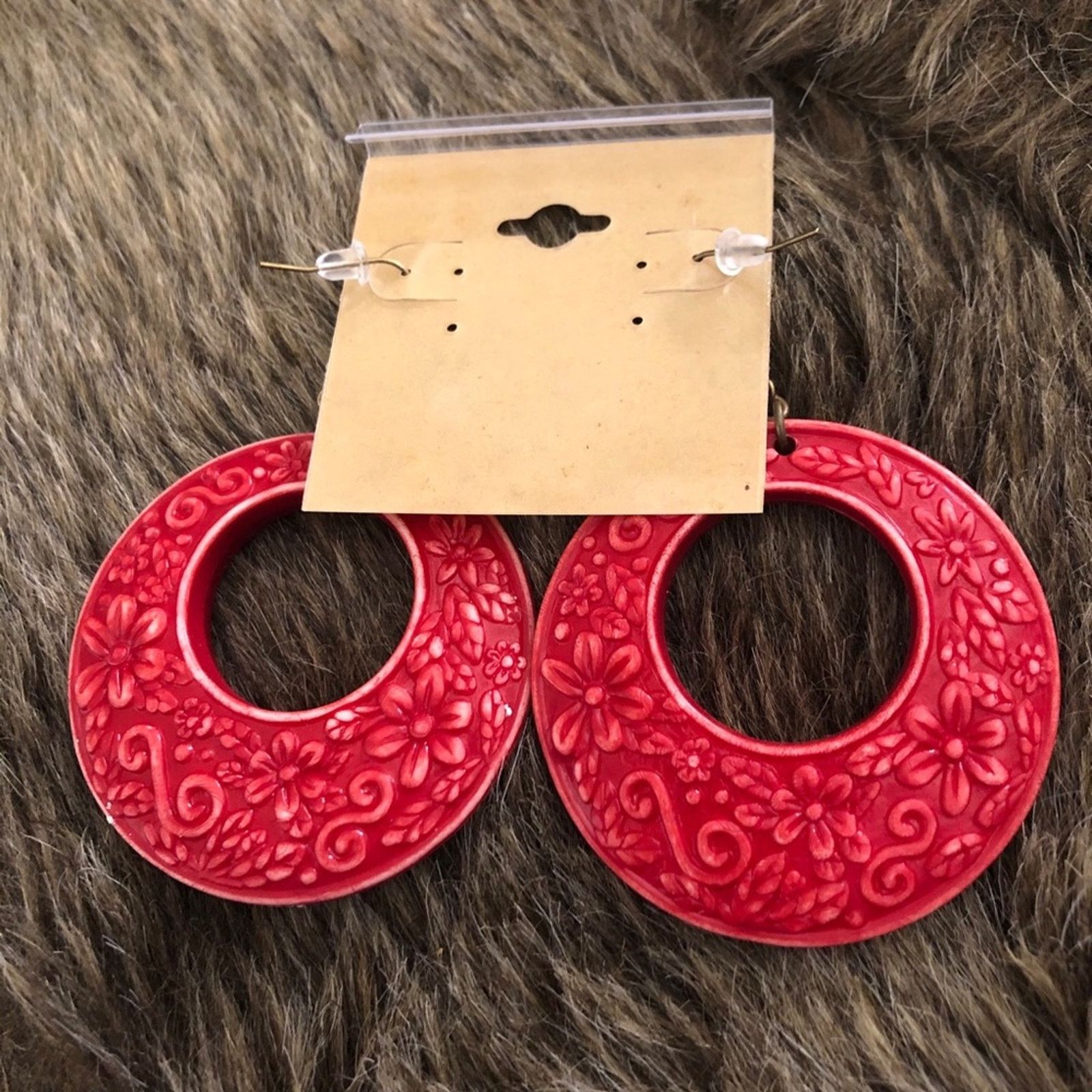 Vintage Vintage textured design resin disc earrings Size ONE SIZE - 4 Thumbnail