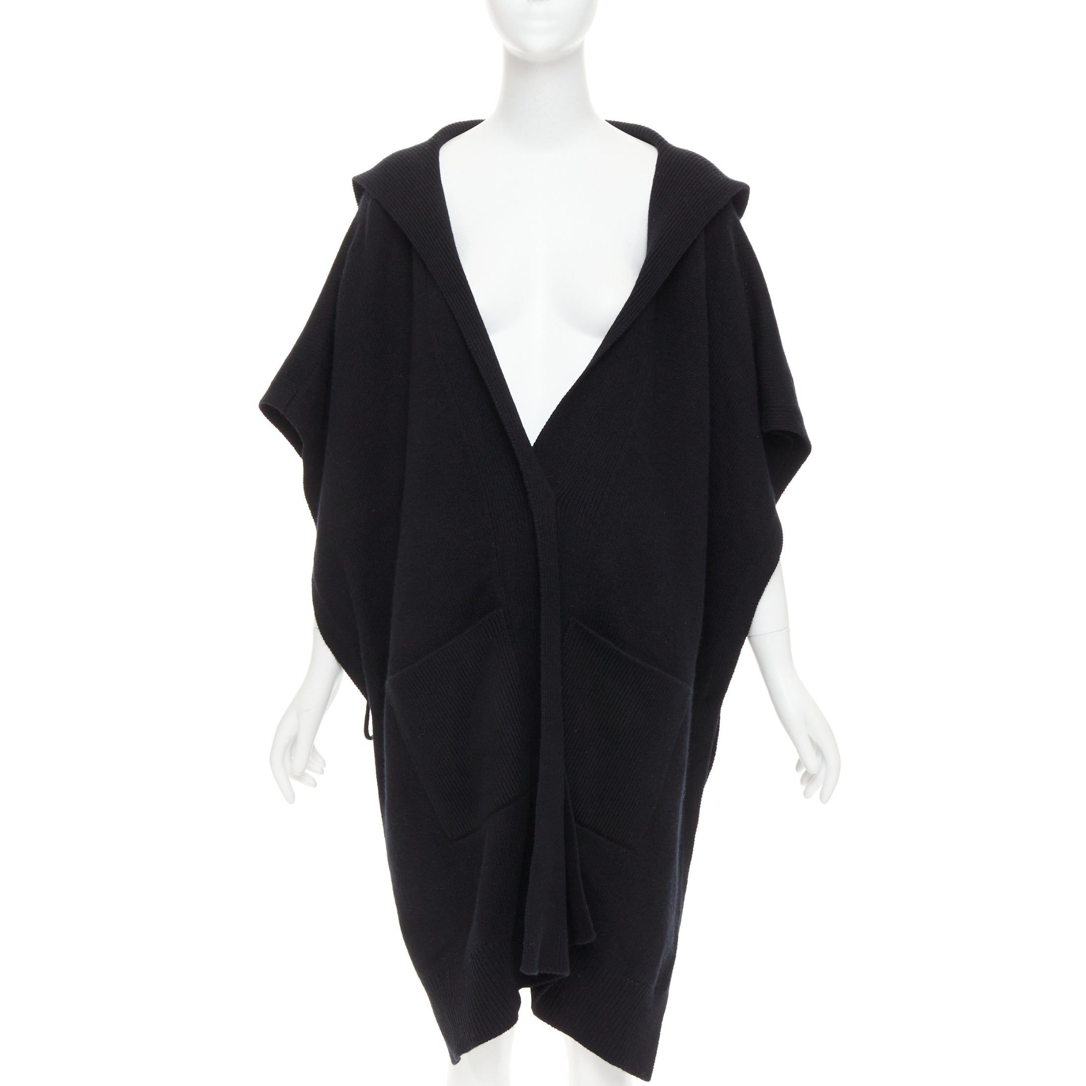 Hermes HERMES 100% cashmere black hooded rectangular poncho cardigan coat TU Size M / US 6-8 / IT 42-44 - 1 Thumbnail