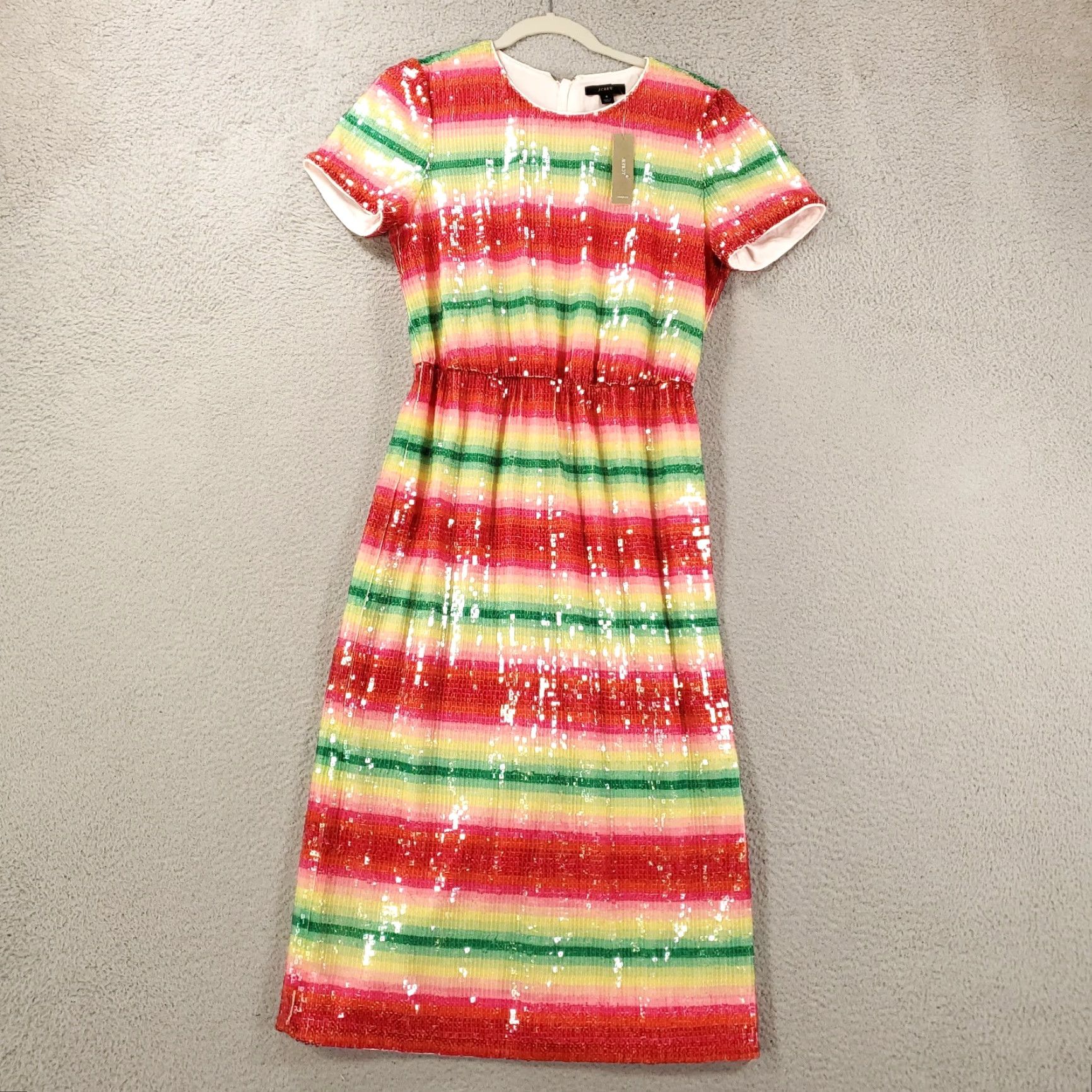 J.Crew J.CREW Dress New Sequin Rainbow Striped Sparkle Sequin Dress Size 4 Watermelon Barbiecore Size S / US 4 / IT 40 - 3 Thumbnail