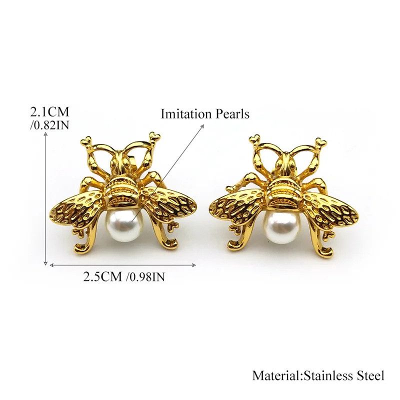 Jewelry Gold Bee Stud Earrings Charm Stainless Earring Gift Size ONE SIZE - 5 Thumbnail