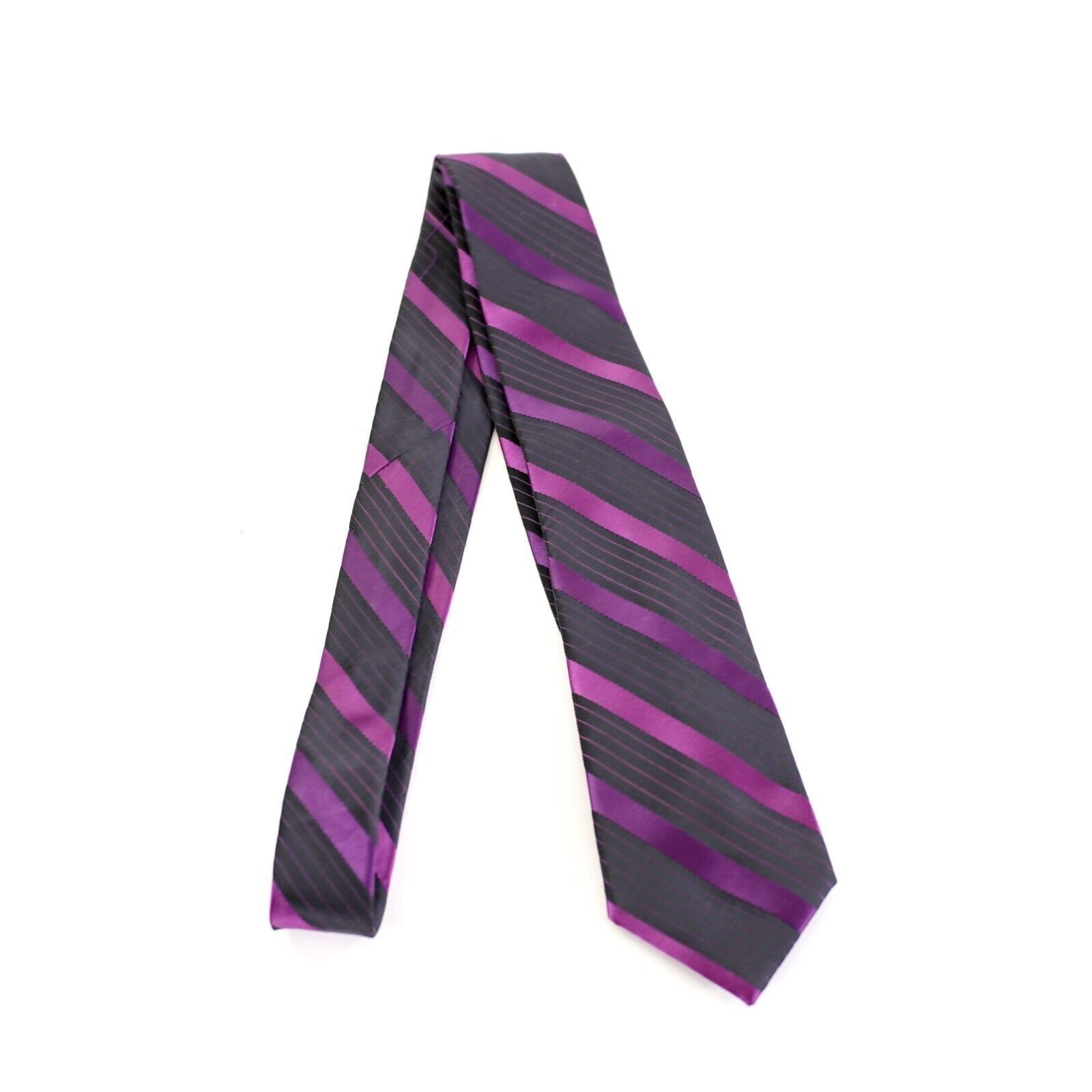 Apt. 9 Apt 9 Purple Black Striped Woven Polyester Skinny Tie Size ONE SIZE - 6 Thumbnail