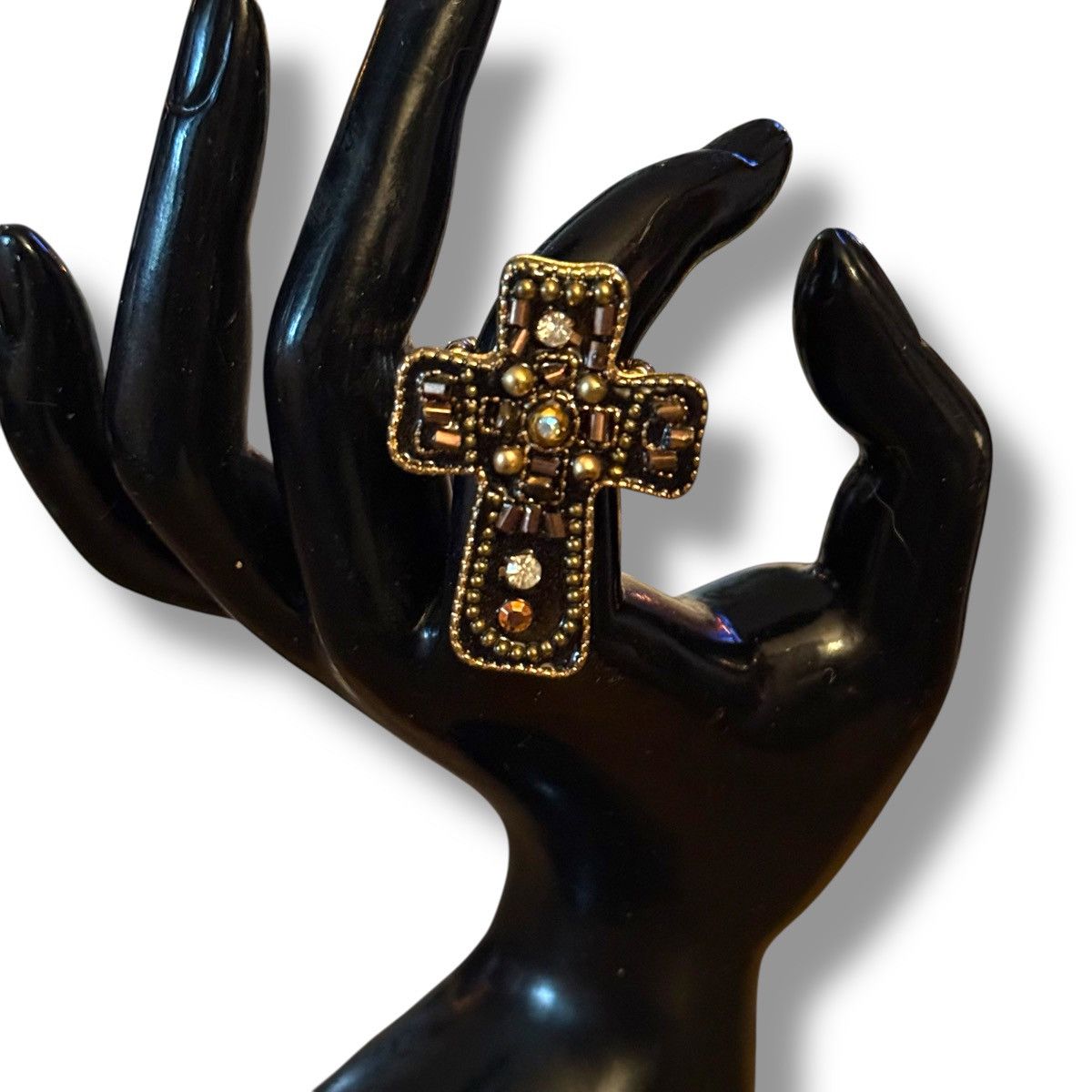 Other Gold tone embellished cross stretch ring Size ONE SIZE - 3 Thumbnail